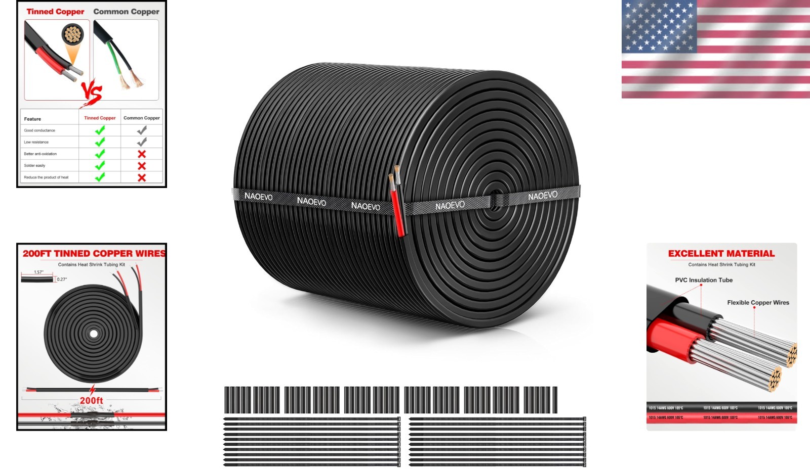 14 Gauge 2 Conductor Tinned Copper Wire 200FT Automotive Marine