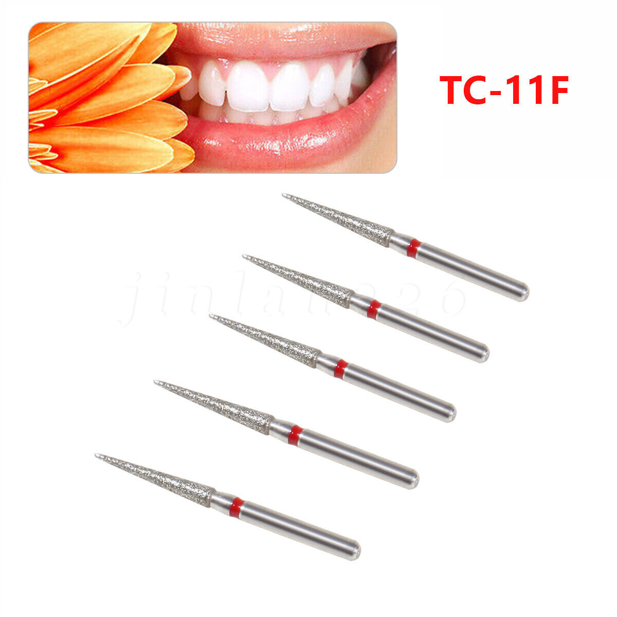 50pcs Dental Diamond Burs Burr FG 1.6mm Tips TC-11F for High Speed Handpiece Red
