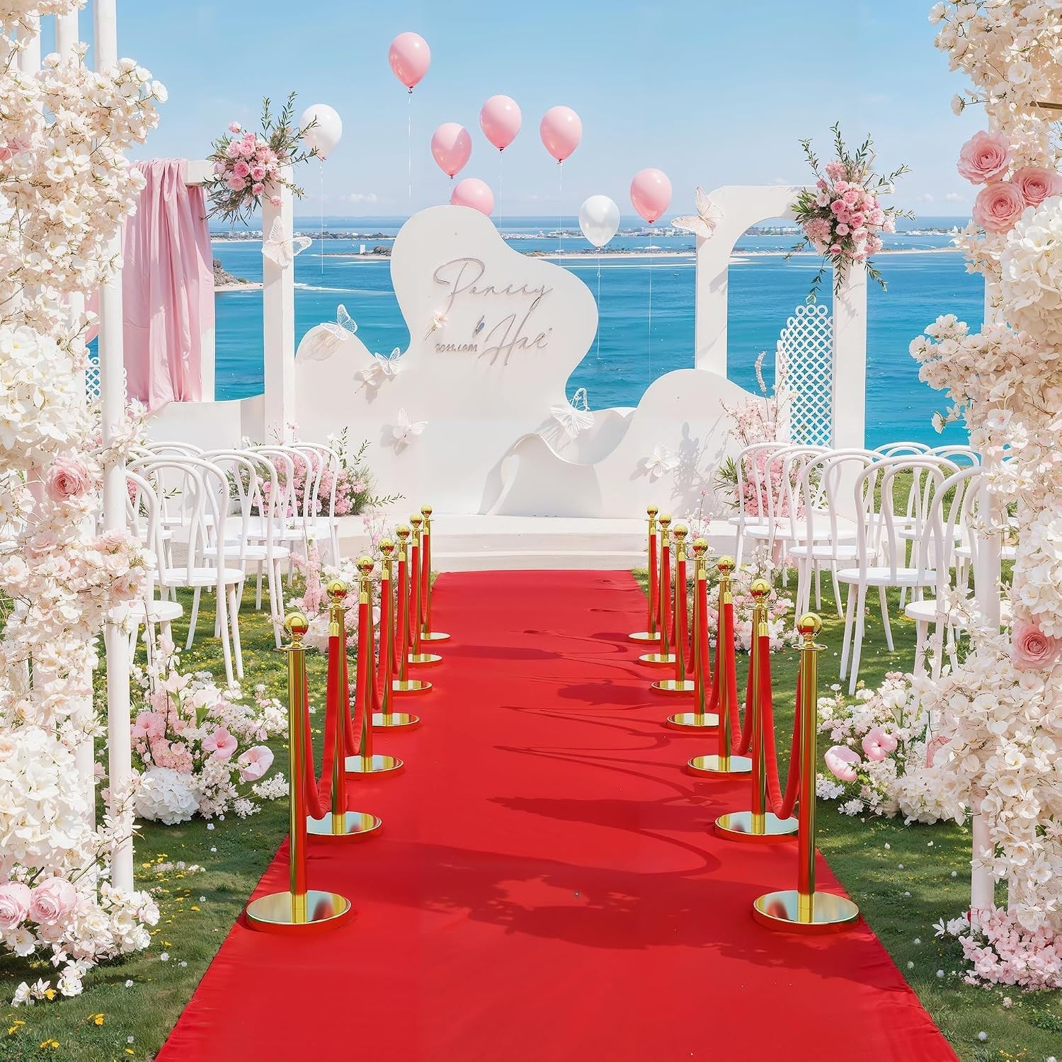 Gold Stanchion Set 5ft Red Velvet Ropes Stainless Steel Crowd Control 8 Piece