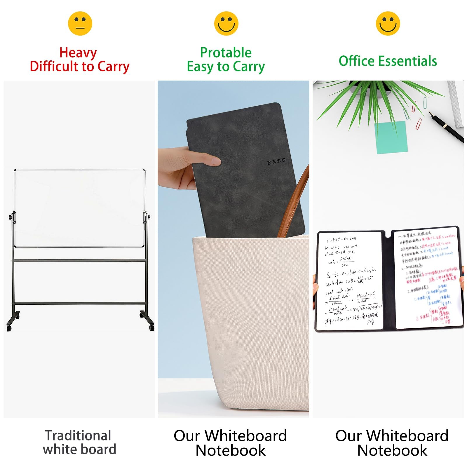 Whiteboard Notebook Reusable Dry Erase Whiteboard with Pen and Wiping Cloth A…
