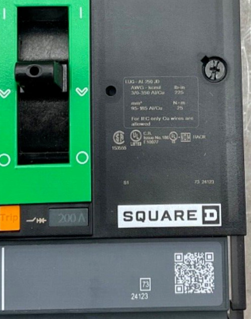 NEW SQUARE D JJA36200 I-LINE POWERPACT CIRCUIT BREAKER 200A 600V 3P 50/60Hz