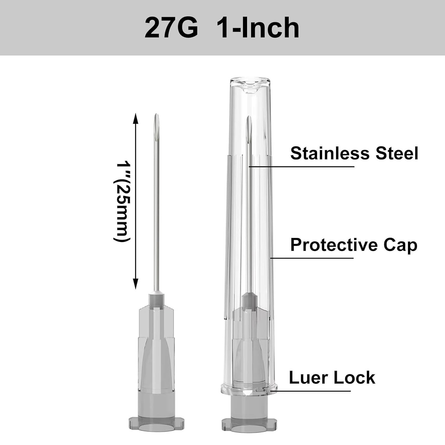 27 Gauge 1″ Hypodermic Needles – 100 Pack