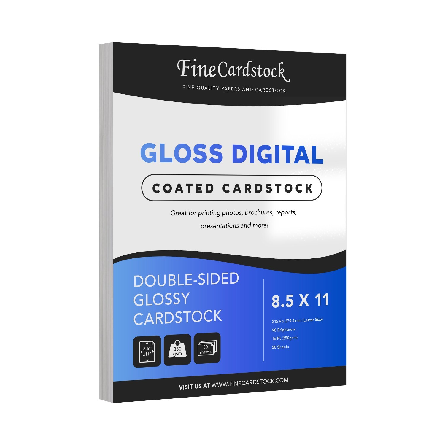 Extra Thick Glossy Cardstock (C2S) Gloss – 16 Pt (350gsm) – 8.5 x 11 – 50-Sheet