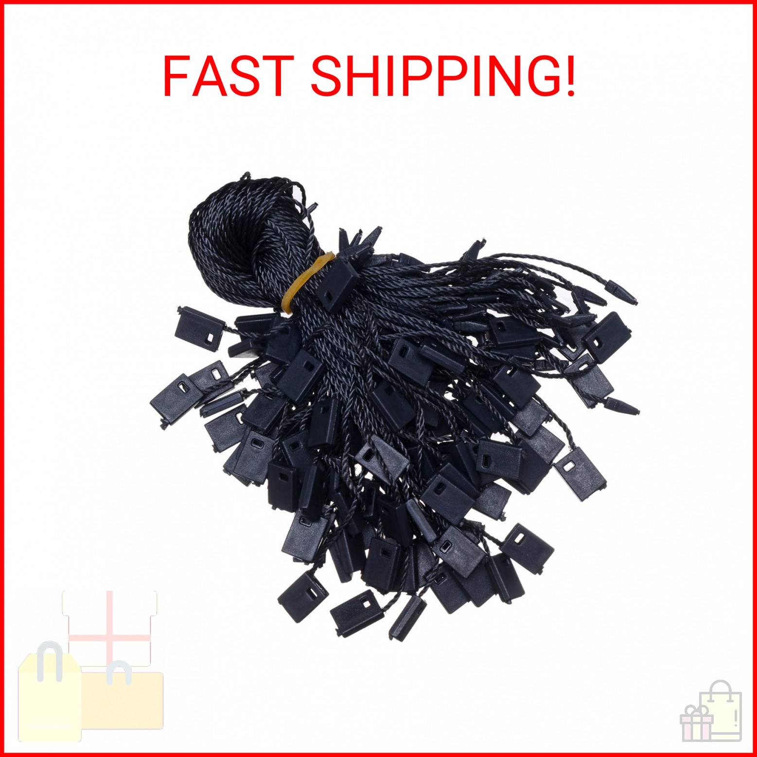 7 Inch 1000Pcs Black Hang Tag String Snap Lock Pin Loop Fastener Hook Ties, Easy