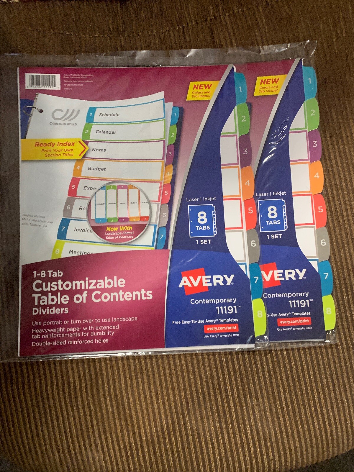 2 Set Avery 8 Tab Customizable Table Of Contents Dividers Contemporary 11191