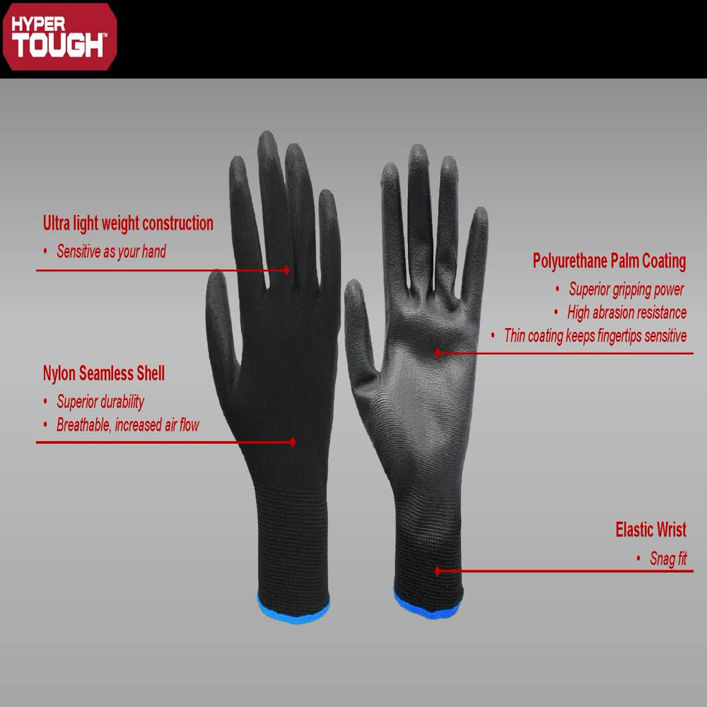 Nylon Liner PU Dipped Gripping Work Medium Gloves Automotive Construction Home