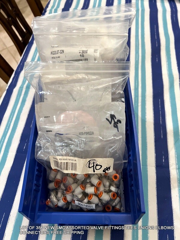 356 NEW SMC ASSORTED VALVE FITTINGS TEES UNIONS ELBOWS CONNECTORS FREE SHIPPING