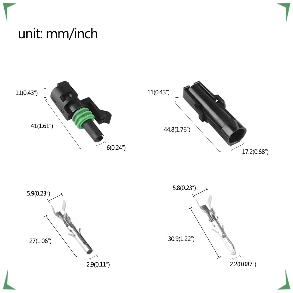 MUYI 10 Kit 1 Pin Weather Pack Connector for 20-14 AWG Wire Harness 2.5mm Series
