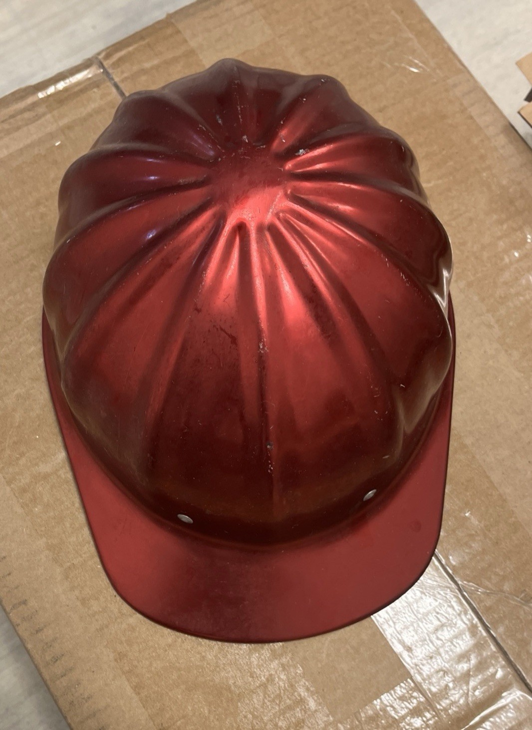 Vintage Fibre-Metal SuperLite Aluminum Hard Hat 1960-70’s Safety Cap CRIMSON