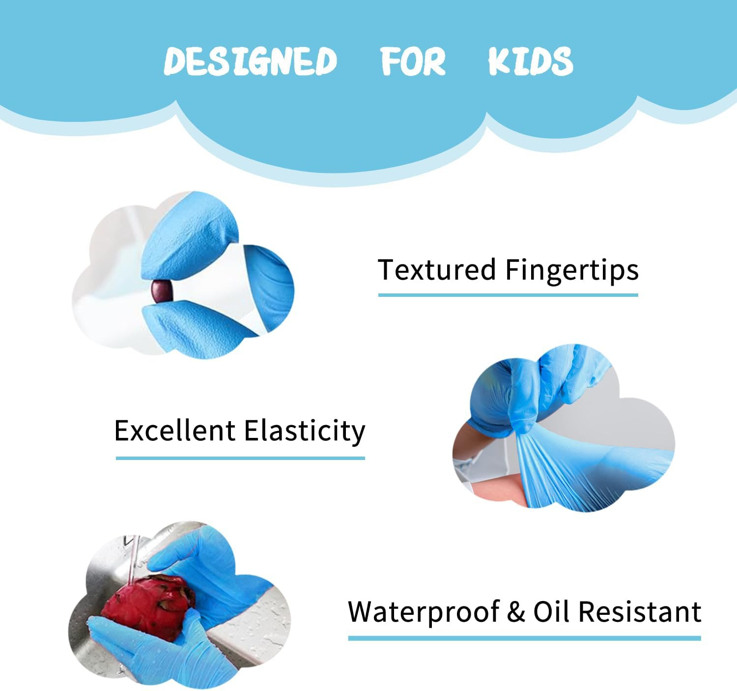 Kids Gloves Disposable for 6-10 Years,100Pcs Nitrile Gloves for Crafting,Cooking