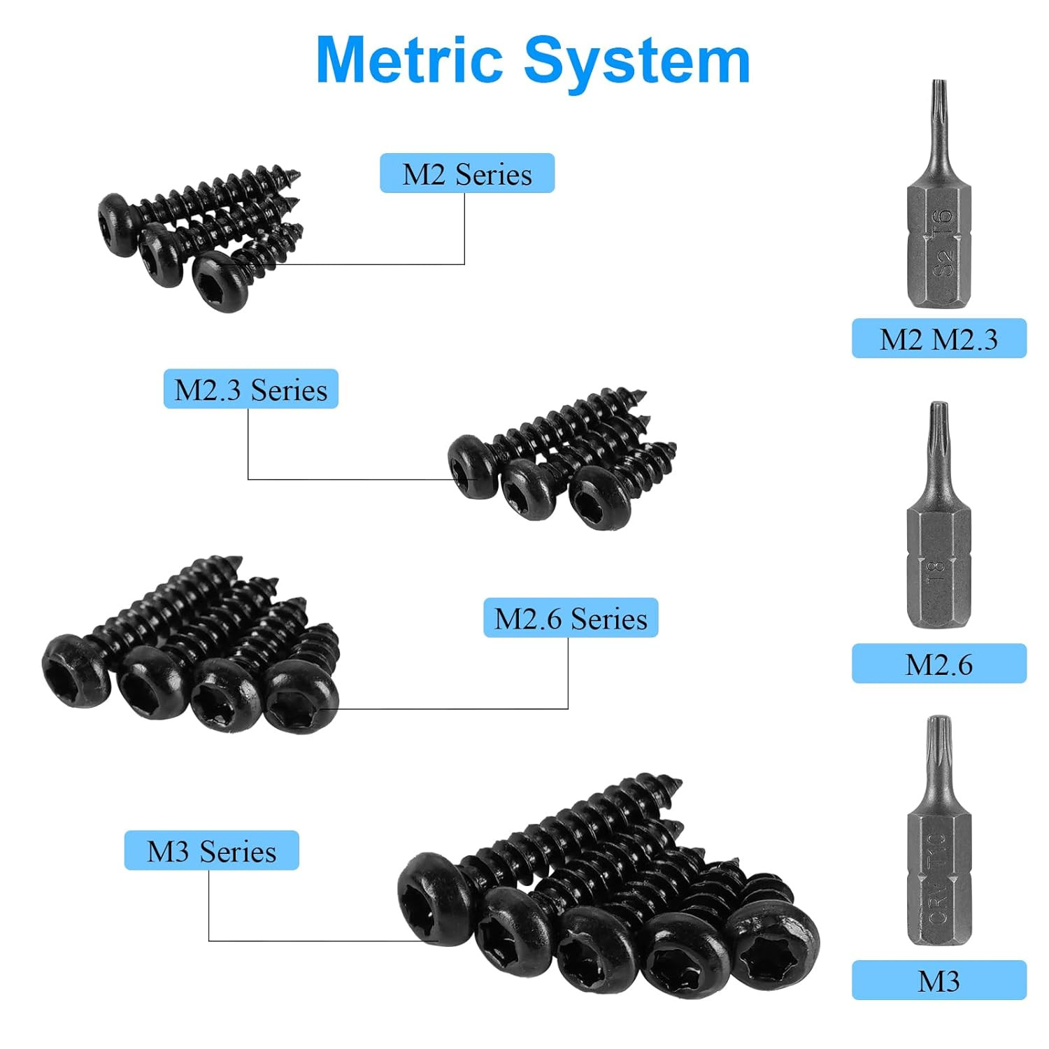 760Pcs Torx Pan Head Self Tapping Screws Kit, Black Carbon Steel, 15 Sizes
