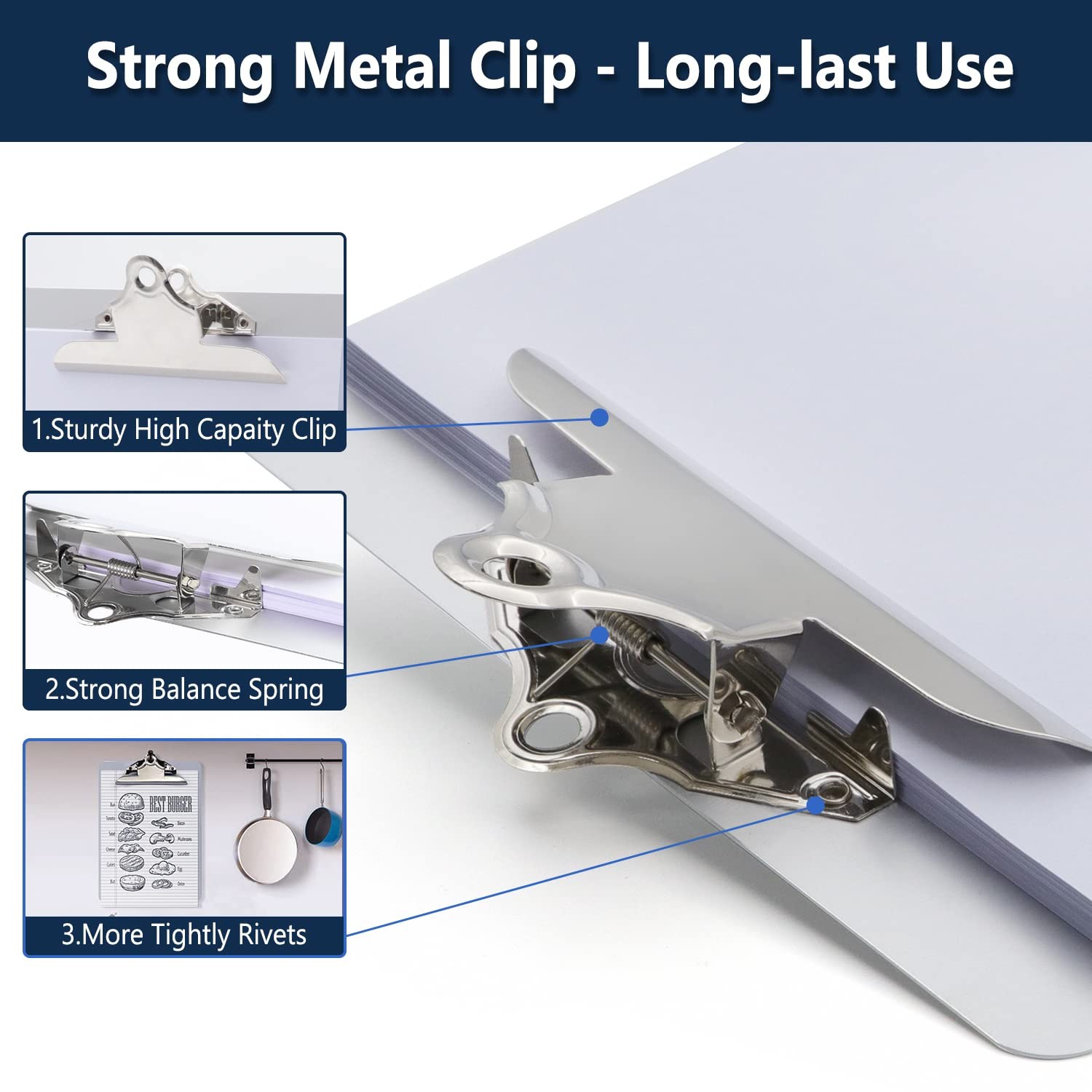 Sunnyclip Metal Clipboard, Contractor Heavy Duty Rust-Proof Hangable Recycled Al