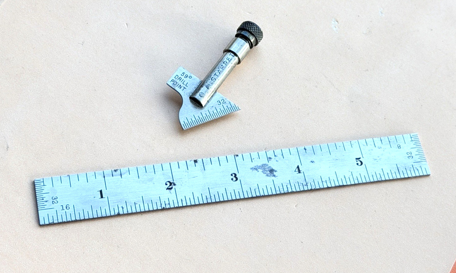 STARRETT No.22-C 59 Degree Drill Point Gage W/No. 603R Tempered Steel Rule. USA