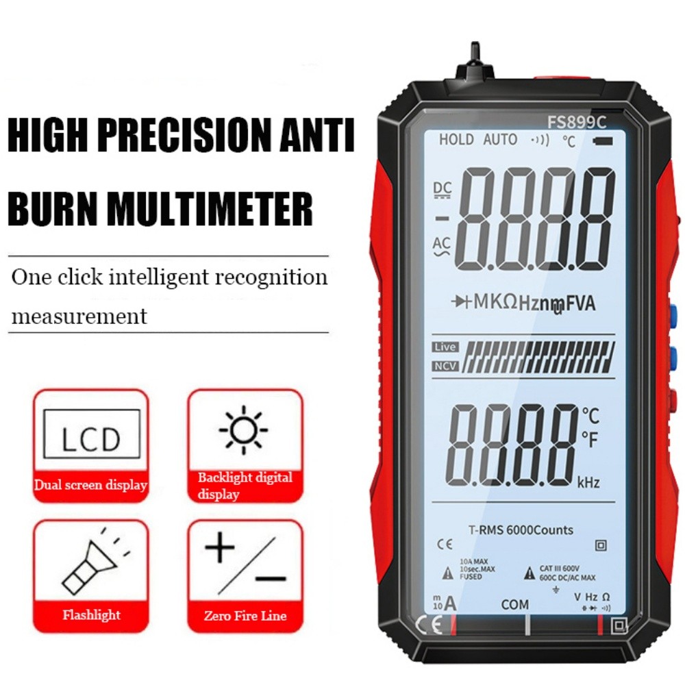 USB Rechargeable Digital Multimeter 6000 Counts Large Color Screen & Backlight