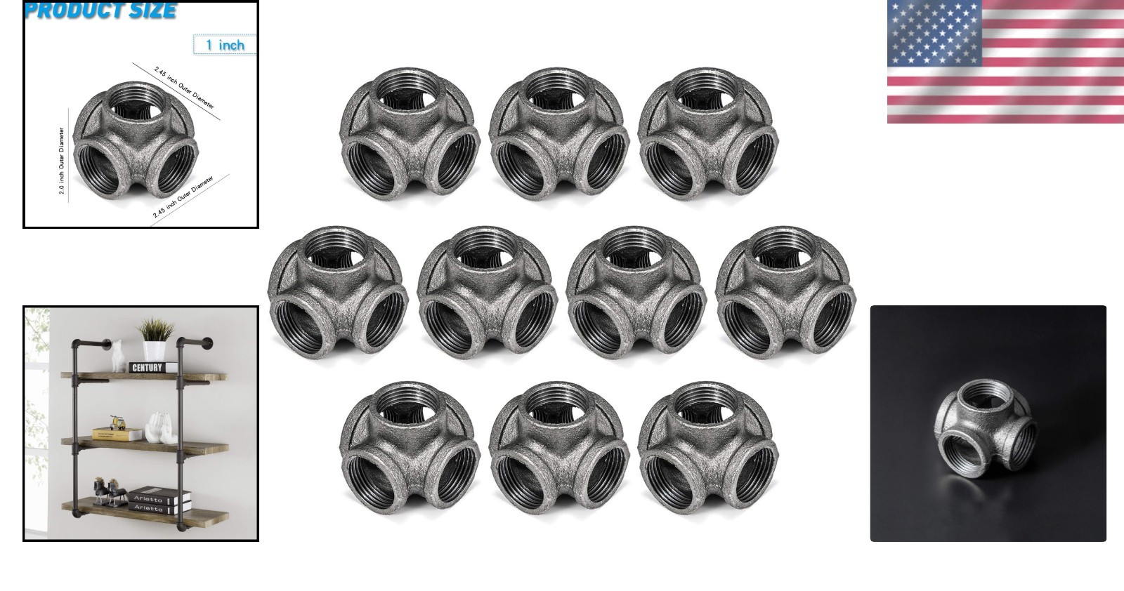 Malleable Cast Iron Pipe Fitting, 1″ Tee, 10-Pack