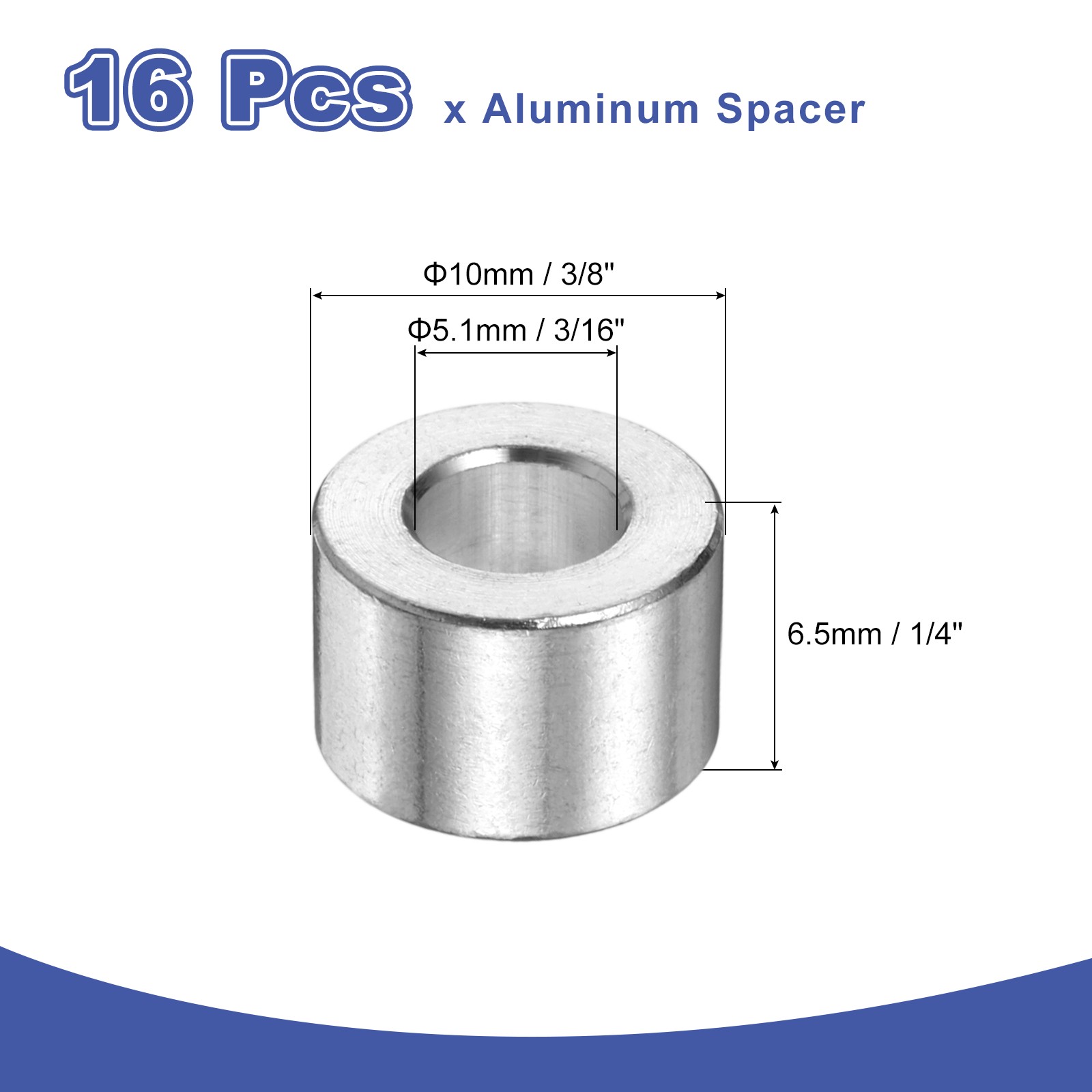 16Pcs Aluminum Spacer 3/8″ OD x 3/16″ ID x 1/4″ Length for M5 Screw