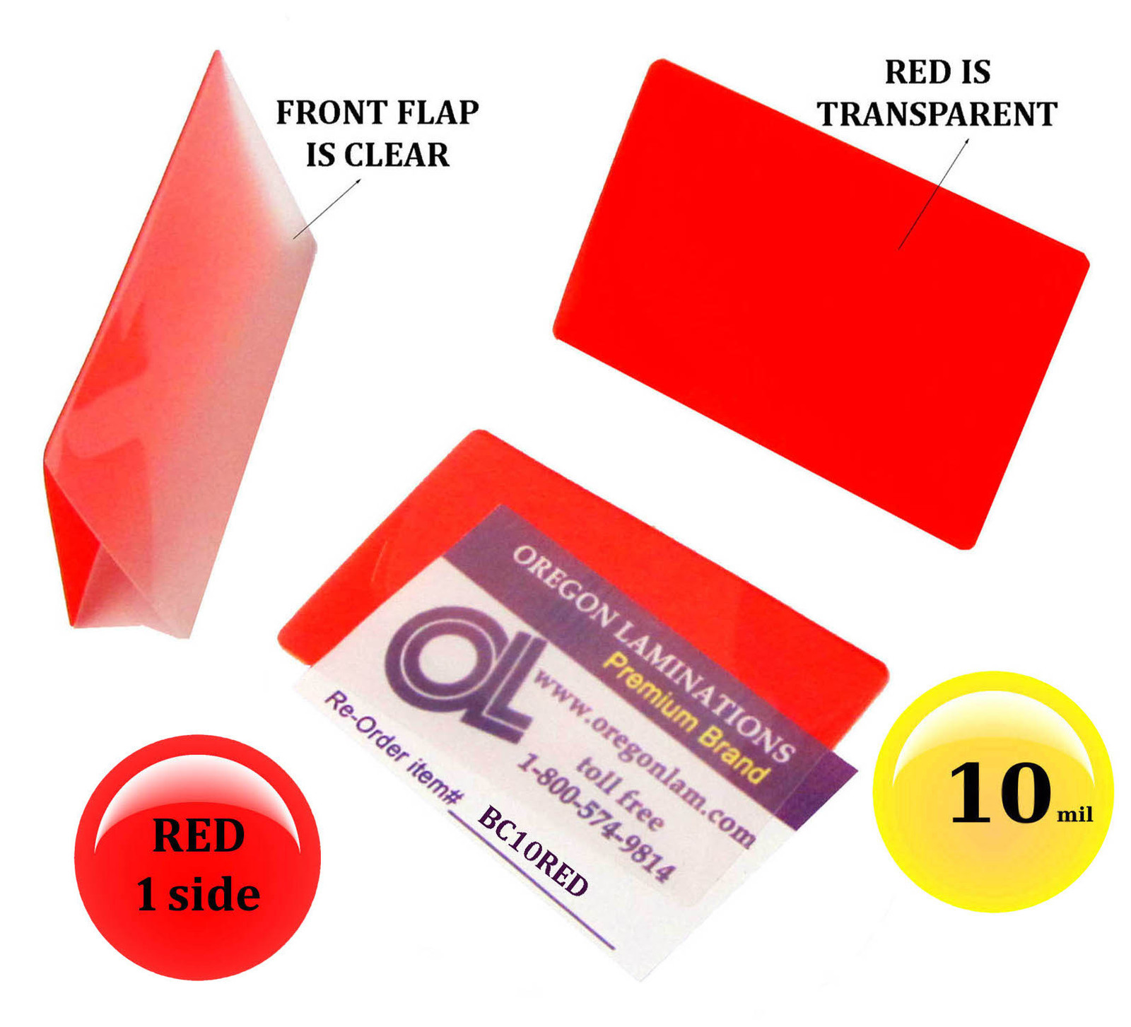 500/pack Red 1 side Business Card Laminating Pouches 2-1/4 x 3-3/4 Hot 10 Mil