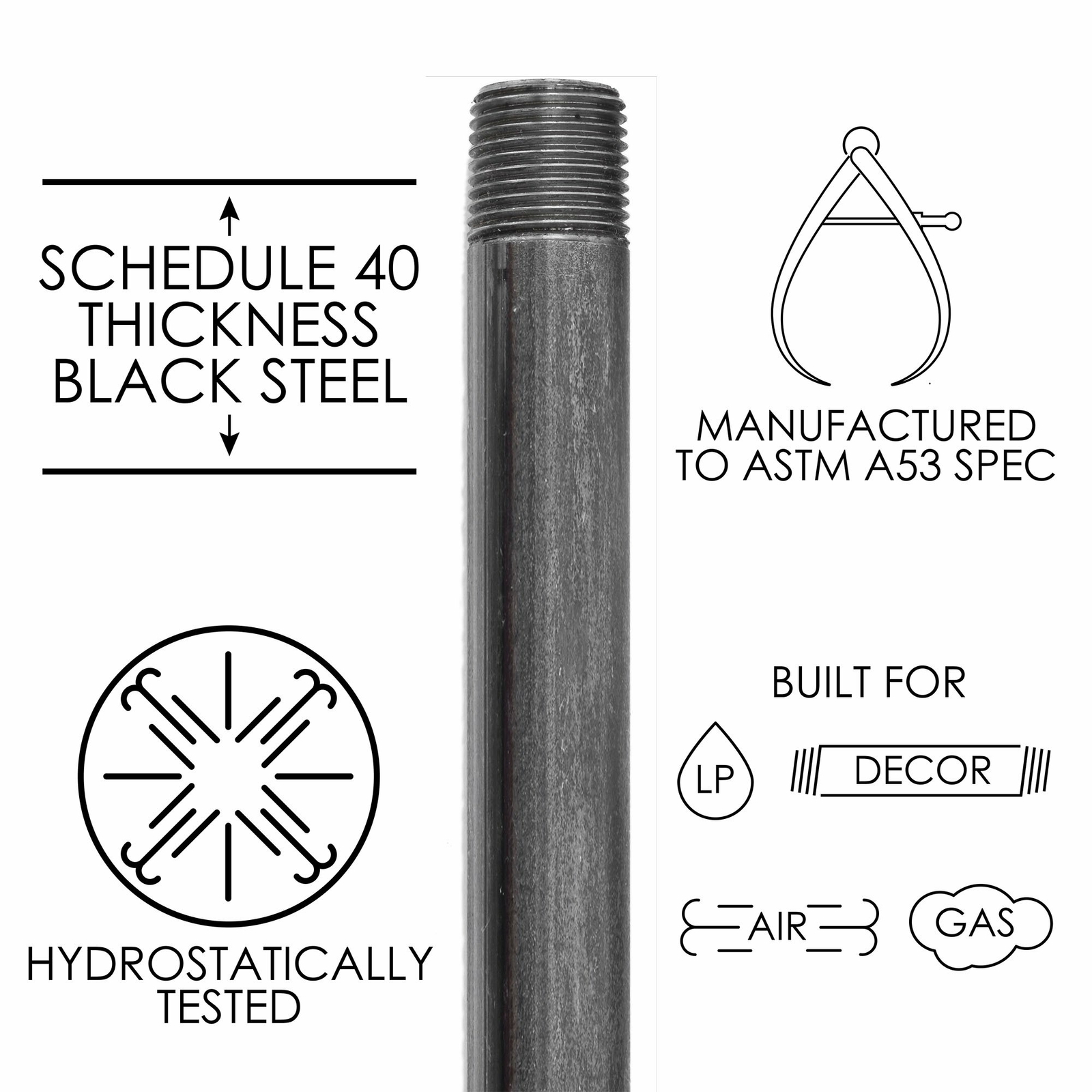 3/4 in. X 6 in. Black Pipe 8 Pack