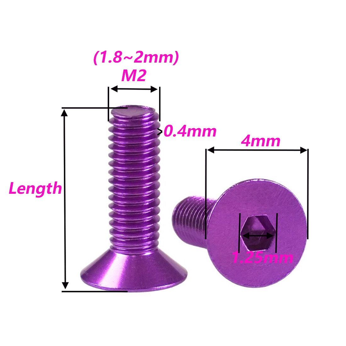 M2 2mm Aluminium Alloy Hex Socket Countersunk Flat Head Screw DIY Model fittings