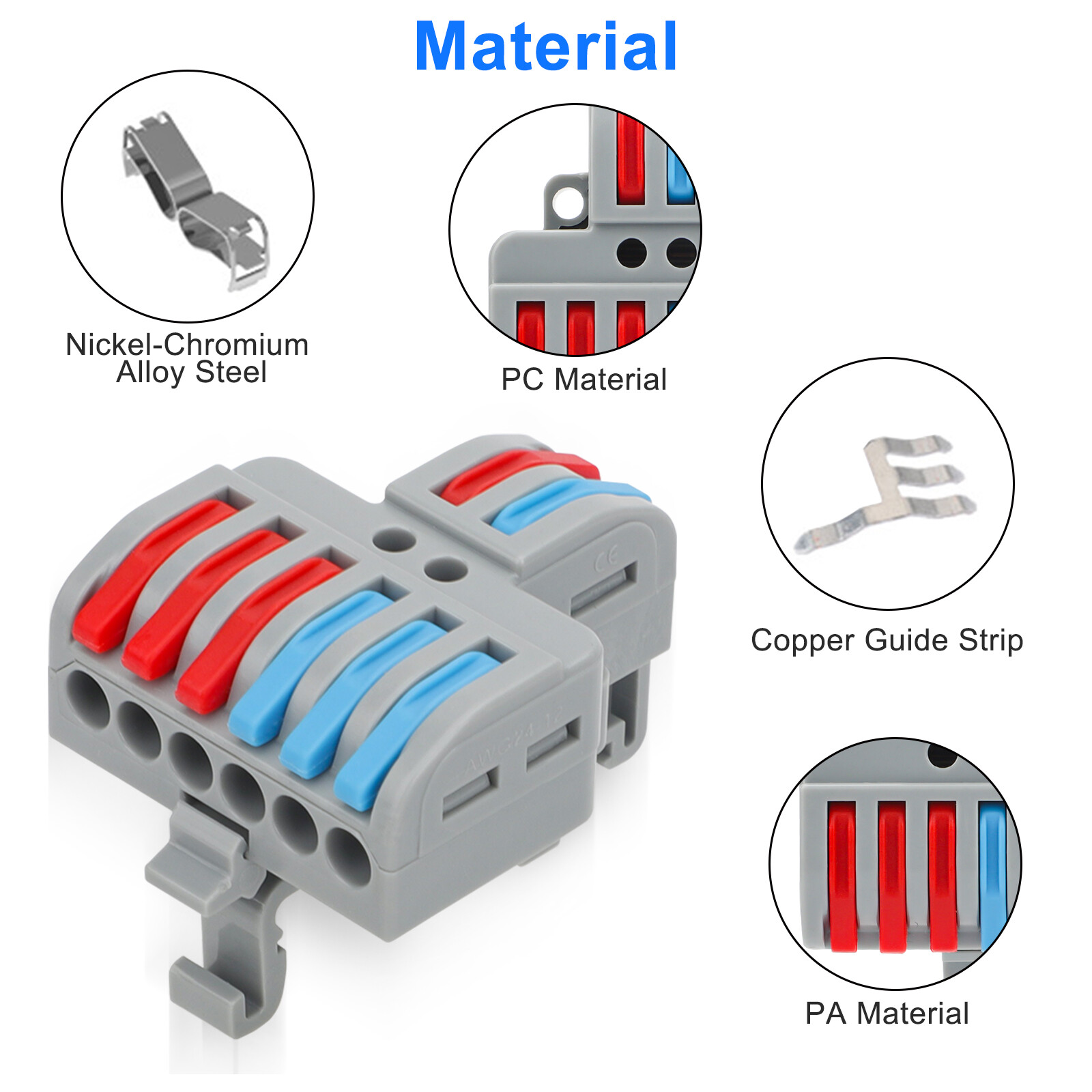 10Pcs 24-12AWG Wire Connectors Spring Lever Terminal Blocks 2 in Multiple out