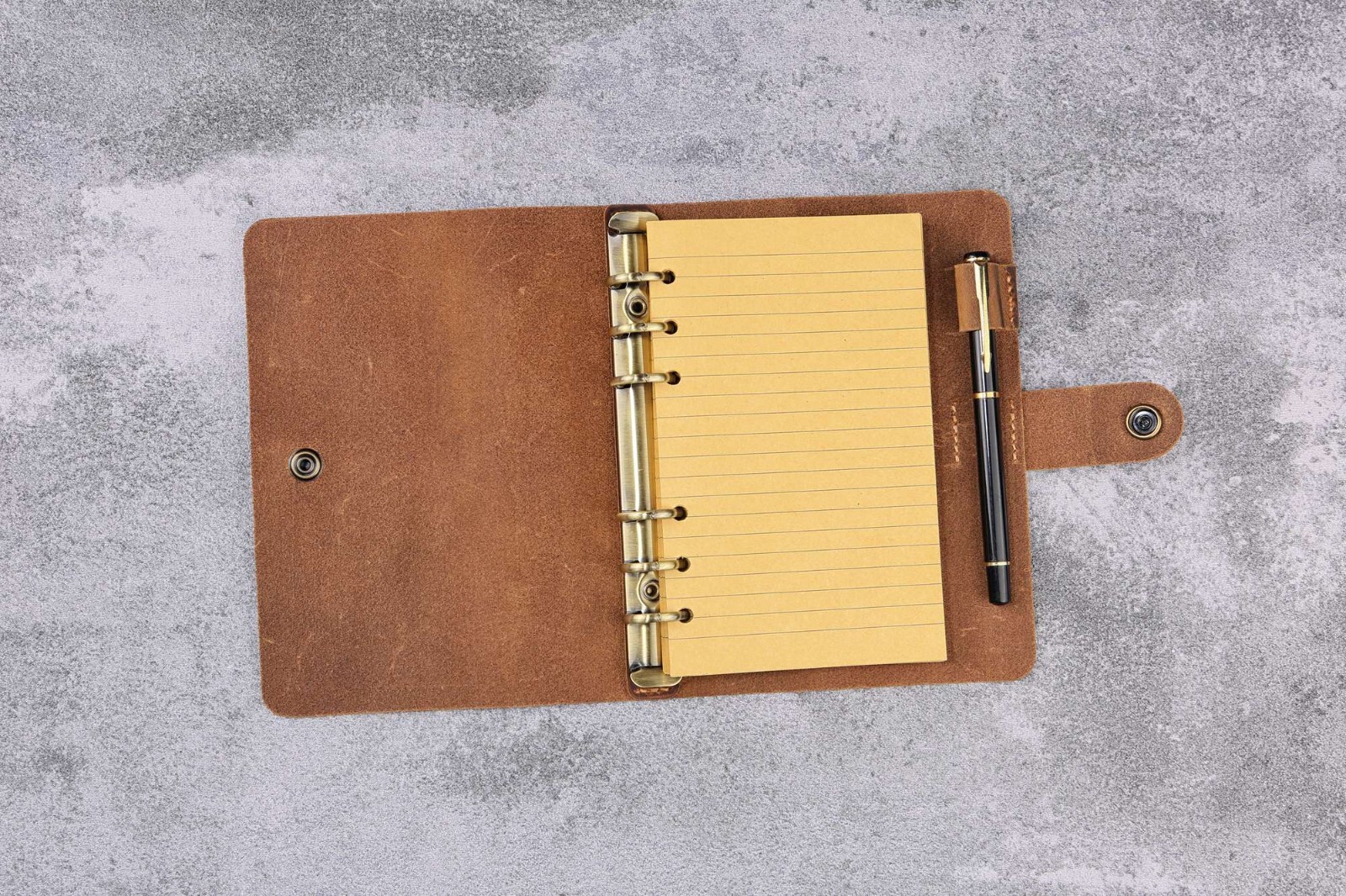 Personalized rustic leather 6 ring A6 journal diary cover with pen holder