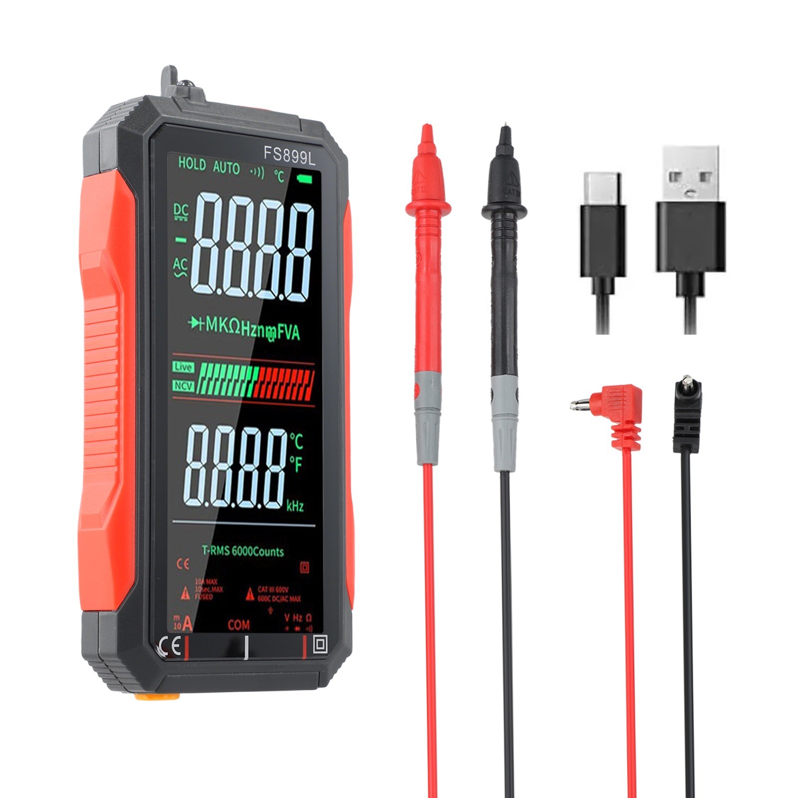 Smart Multimeter FS899L Rechargeable 6000 Counts with Backlight and Flashlight