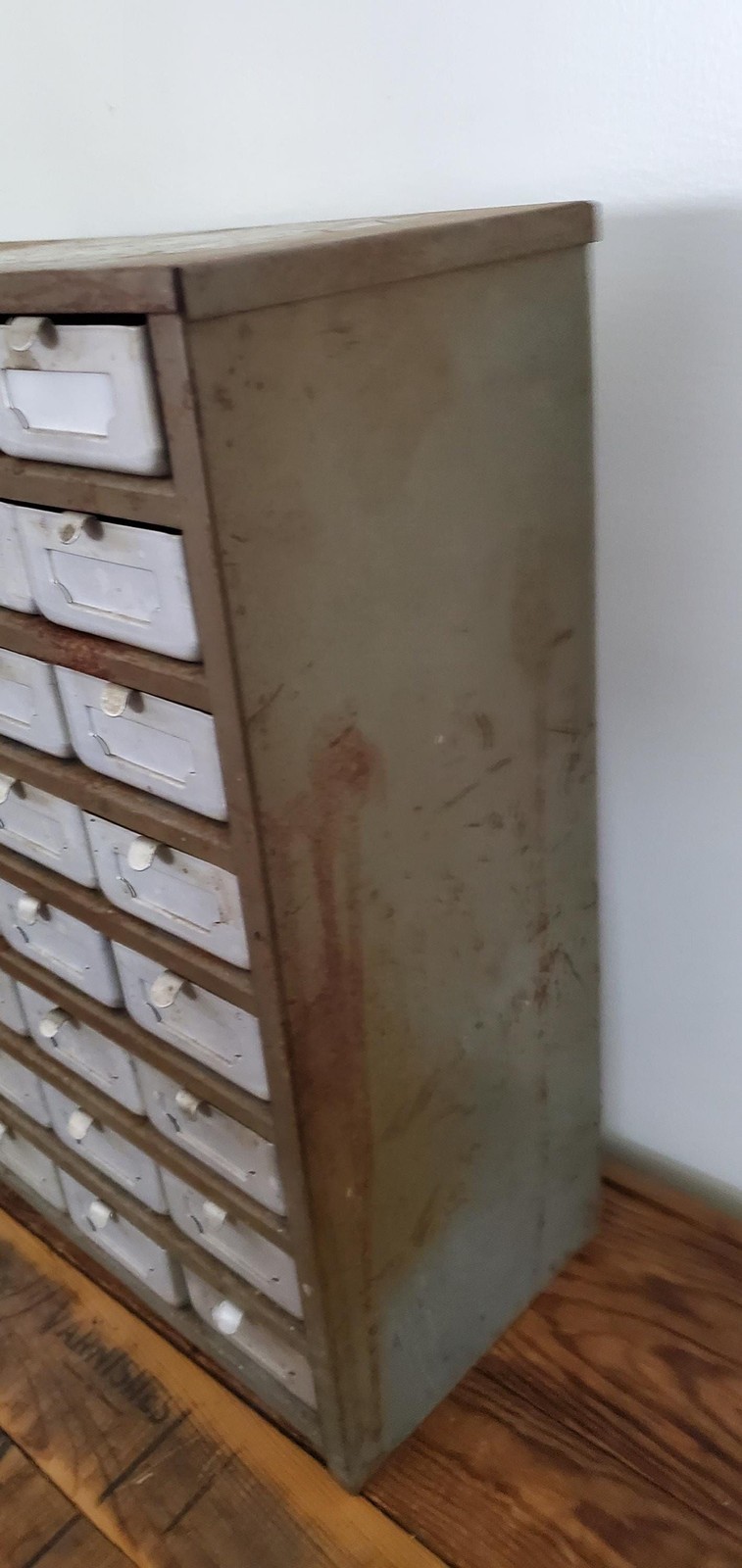 Industrial Vtg Metal Parts Drawer Hardware Bin w 32 Aluminum Drawers c.1950s