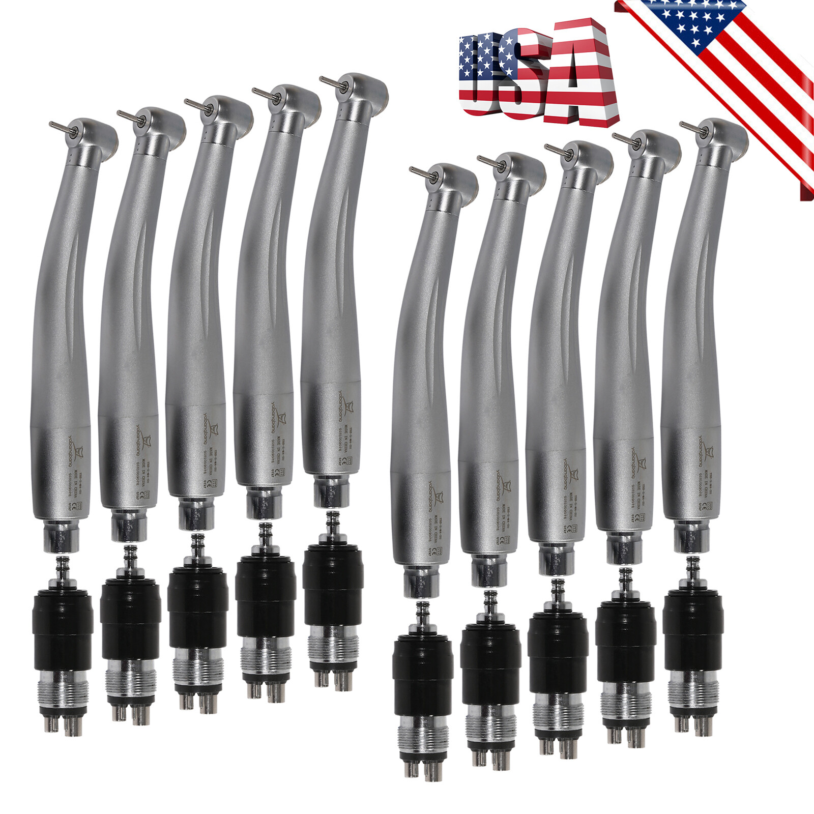 10 Pcs NSK Style Dental High-speed Turbine Handpiece Push Button 4-Hole Coupler