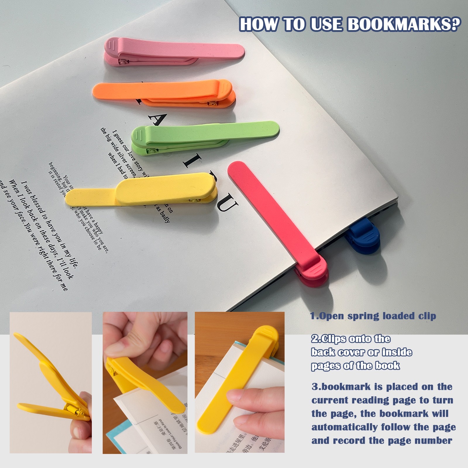 6pcs Automatic Bookmark with 120Pcs Sticky Tabs, Smart Bookmark for Bookish Gift
