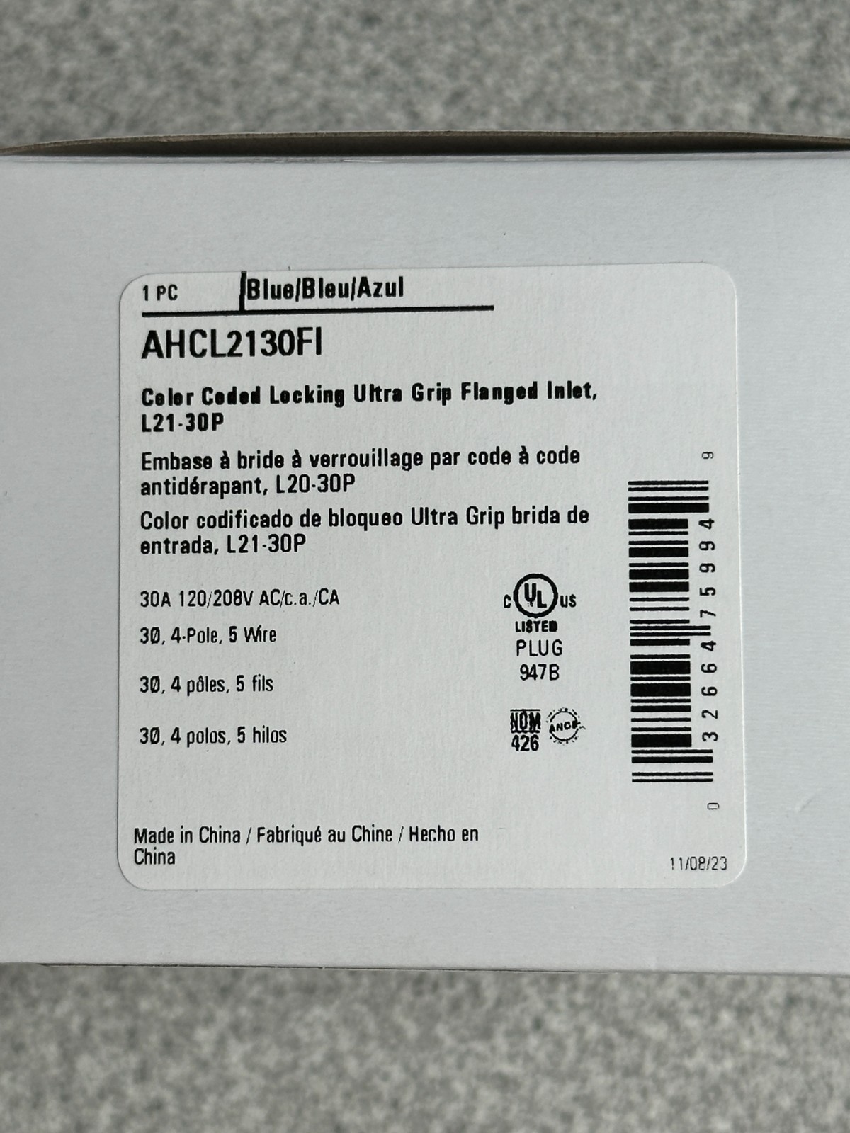 NEW Eaton AHCL2130FI Locking Flanged Inlet 20A 120/208V L21-30P 3Ph 4 Pole 5Wire