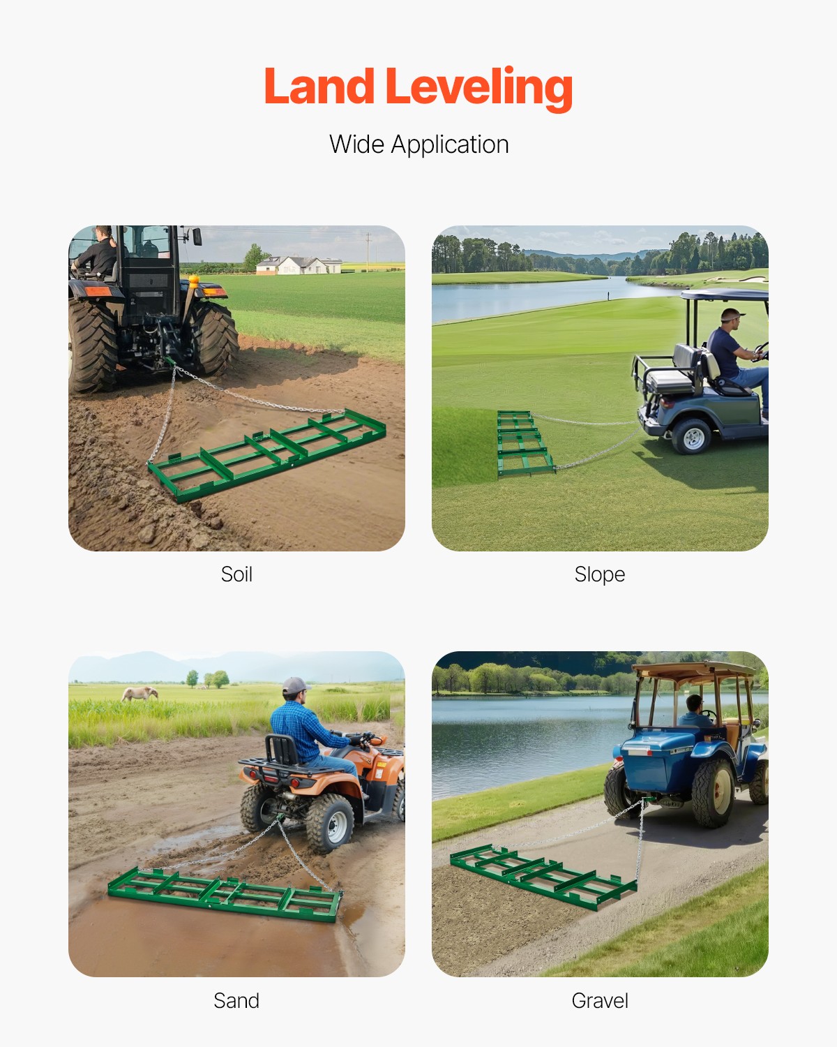 VEVOR Drag Harrow 6 ft Heavy Duty Tow Behind Drag Harrow Driveway Grader Rake