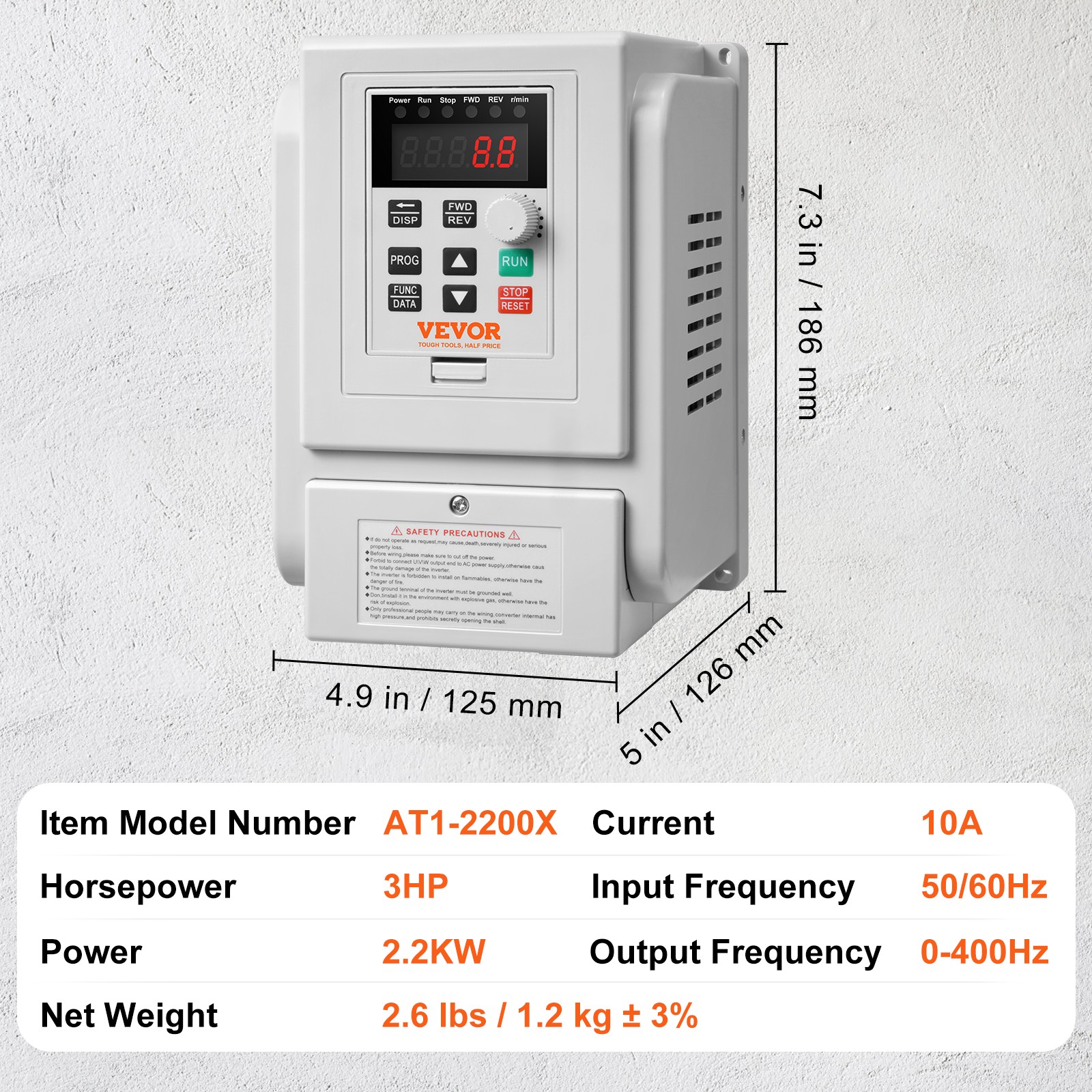VEVOR VFD 2.2KW 10A 3HP Variable Frequency Drive for 3-Phase Motor Speed Control