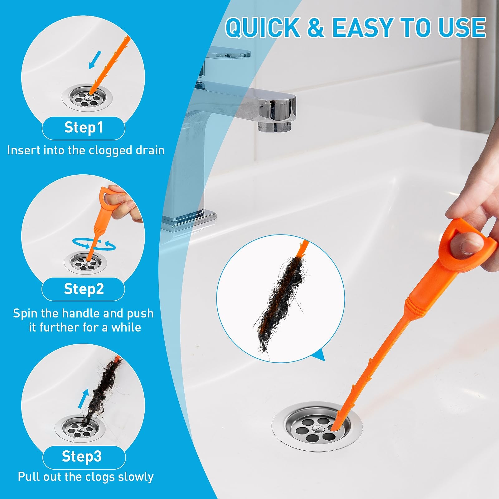 Drain Snake 12 Set 25inch Snake Drain Hair Removal Tool1PCS, 59inch Cleaning …