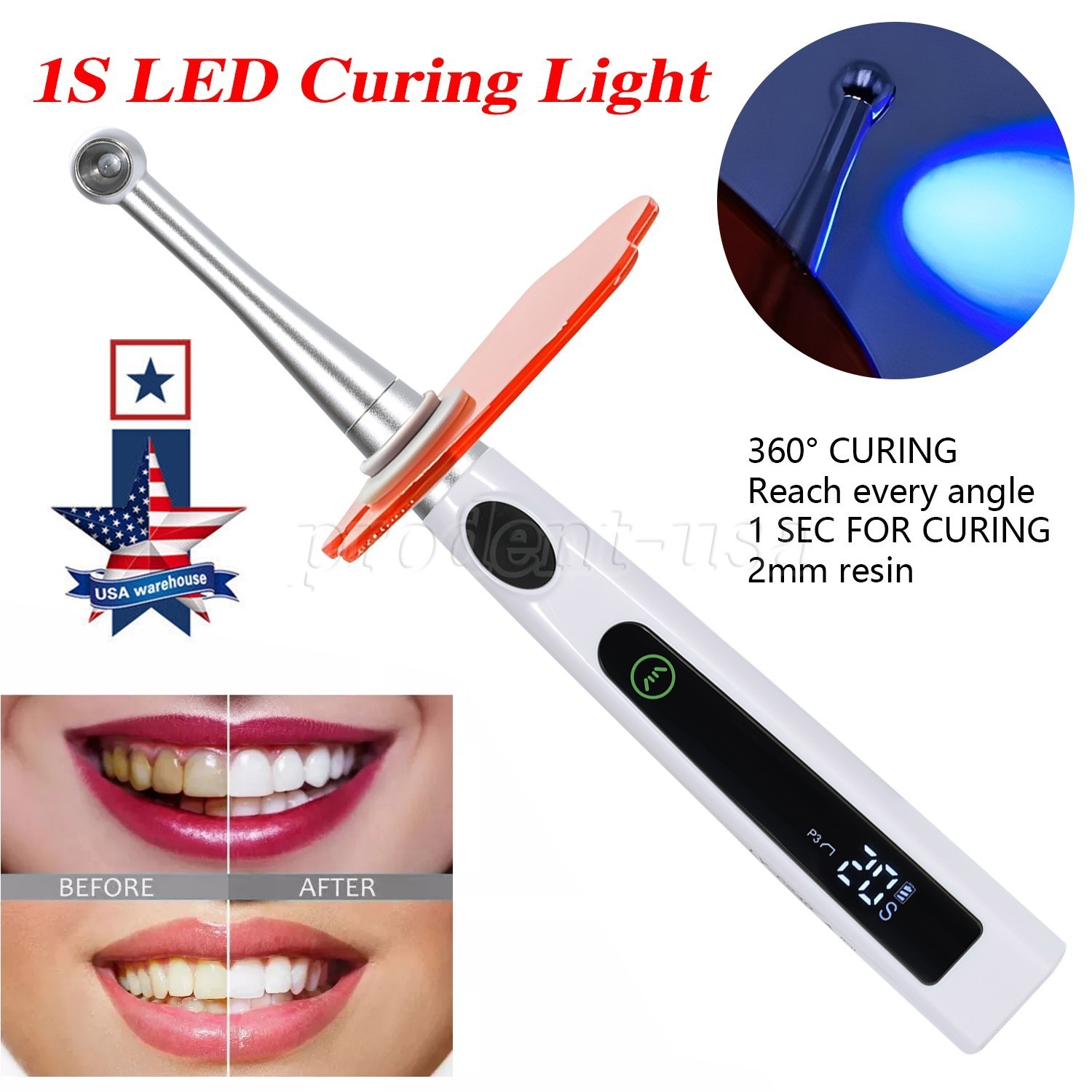 Dental Cordless LED Light Cure Lamp Metal Head 1S LED Curing Light Photopolymer