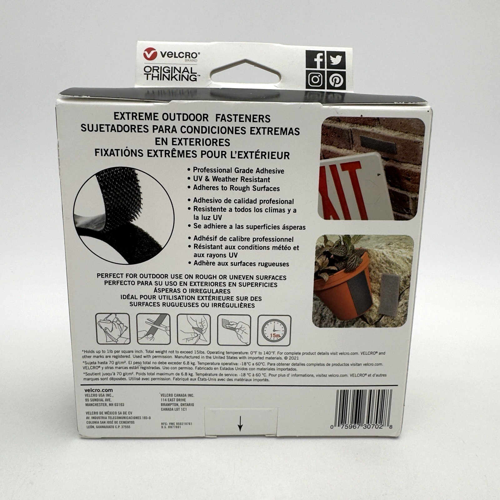 VELCRO Brand Extreme Outdoor Mounting Tape 20Ft x 1 In Holds 15 lbs Strong Heavy