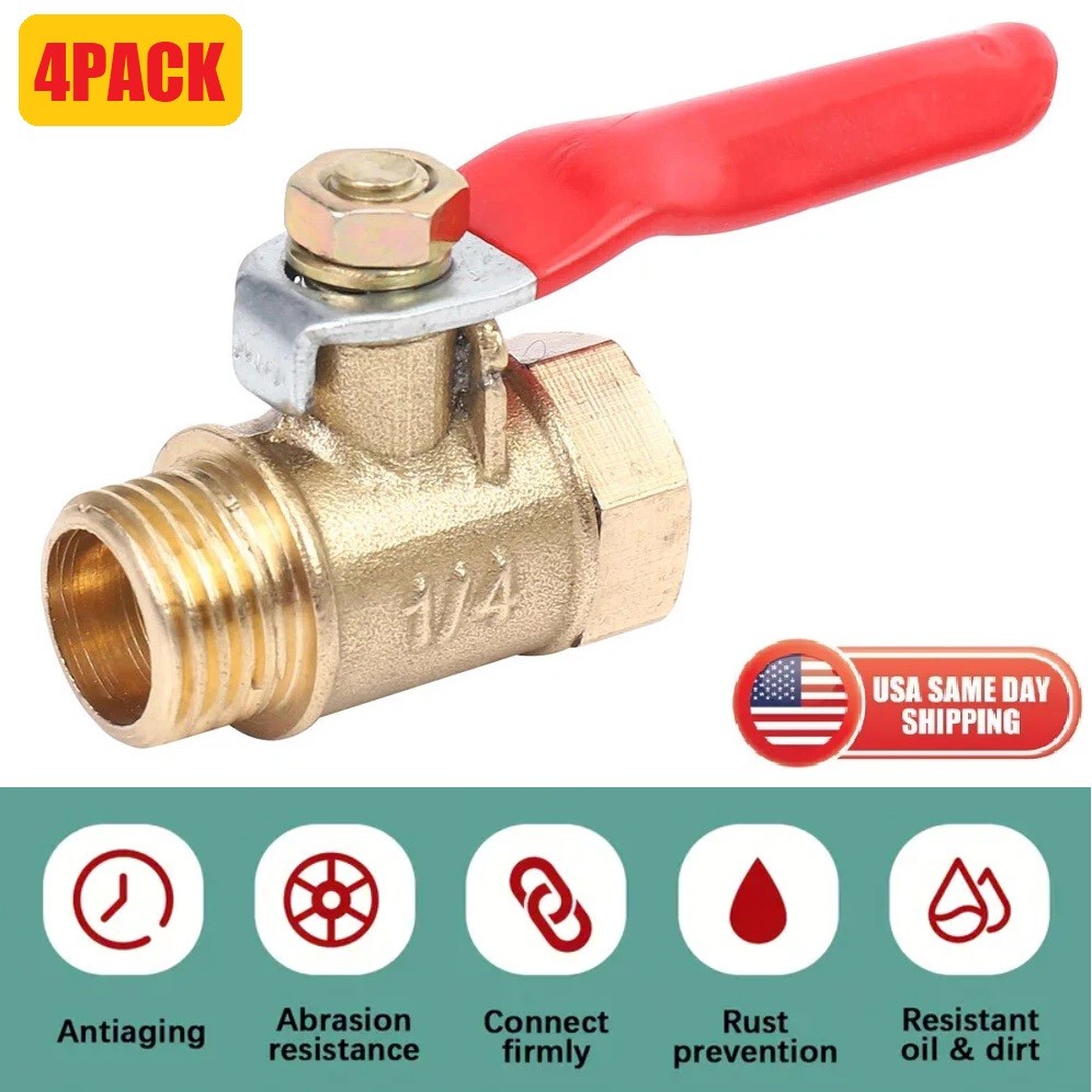 4PCS 1/4″ Male Female NPT Brass Ball Valve Water Air Tank Drain Shut Off USA