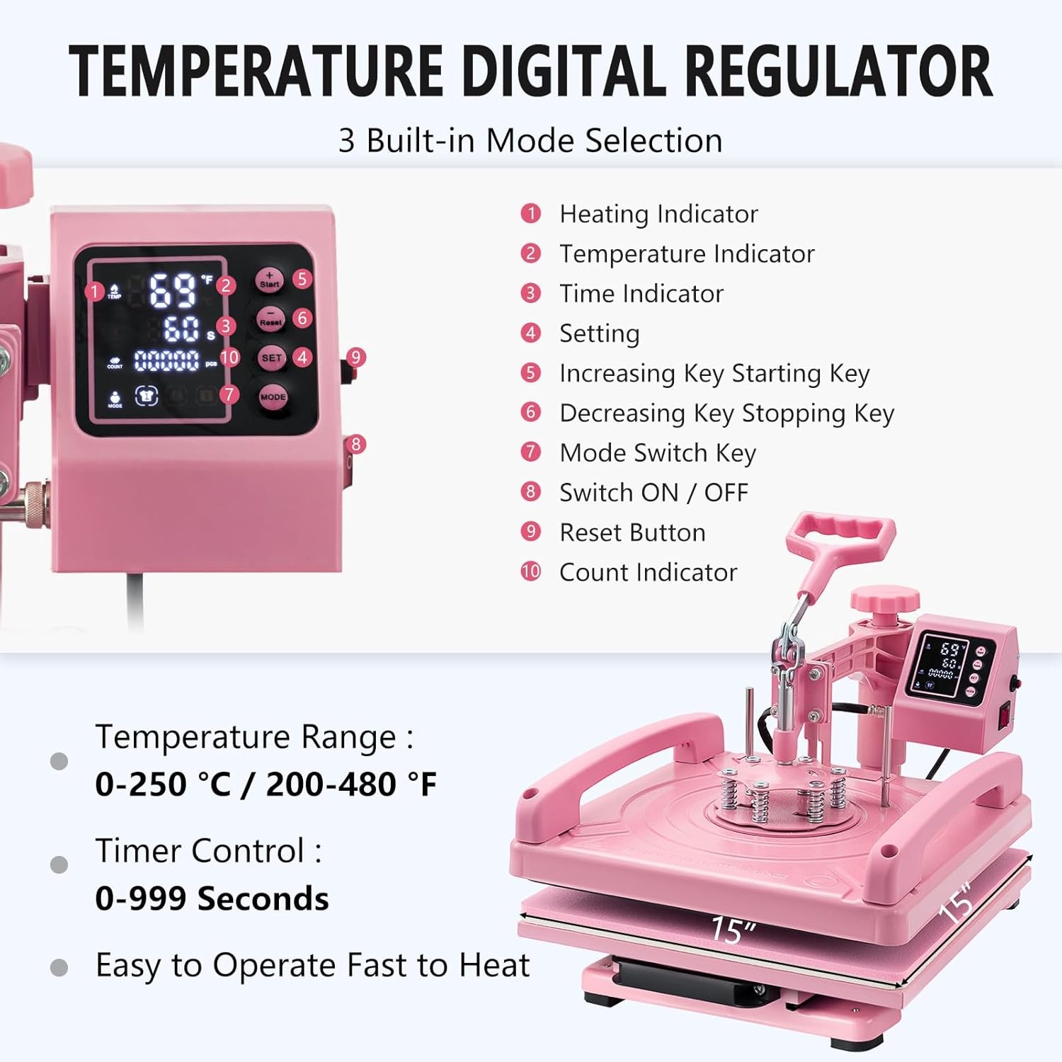 8IN1 Combo Heat Press Machine 15″x15″ Sublimation Transfer T-Shirt Mug Plate Hat