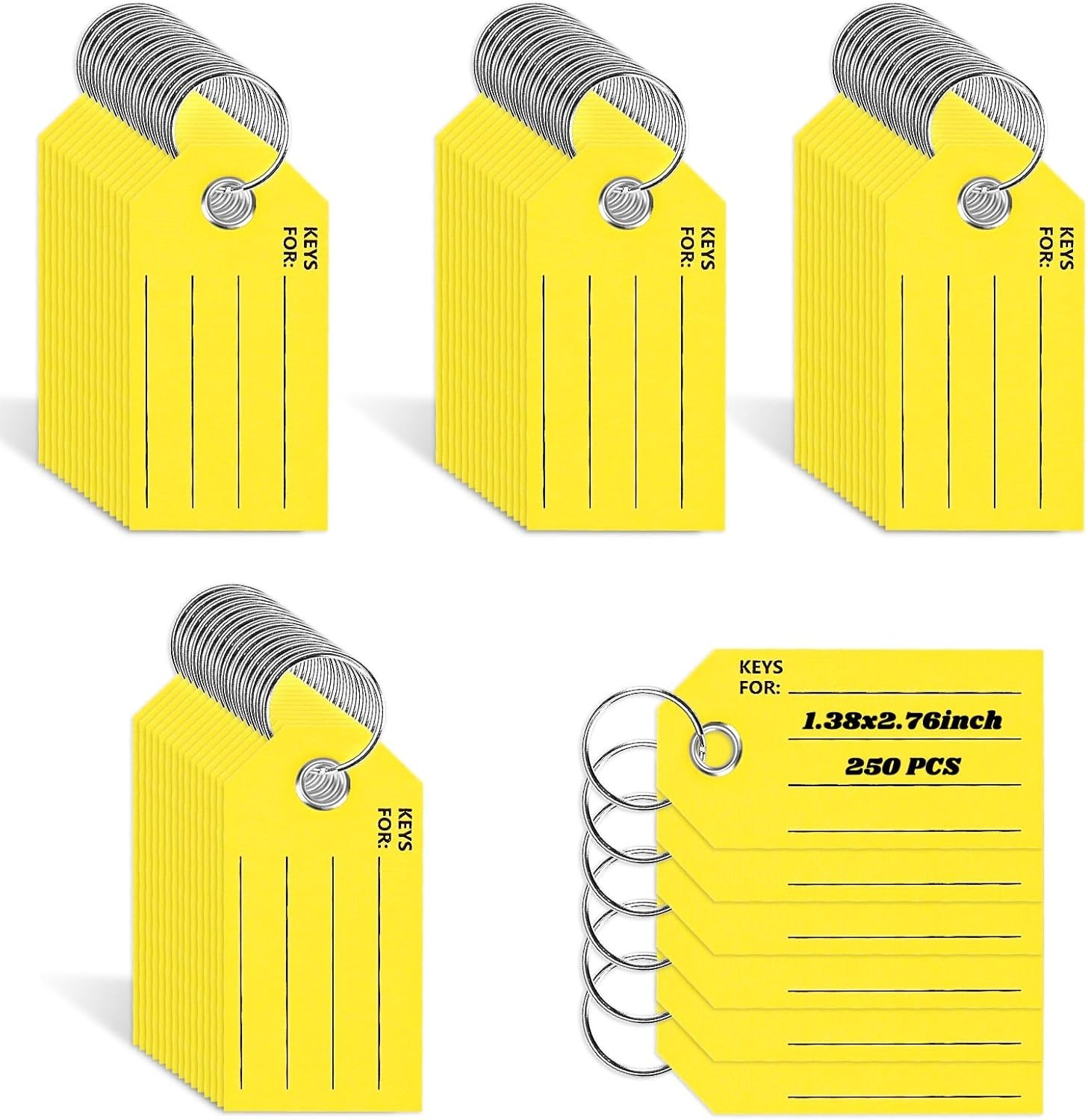 Yellow Key Tags with Labels and Rings: 1.38 X 2.76 Inches,