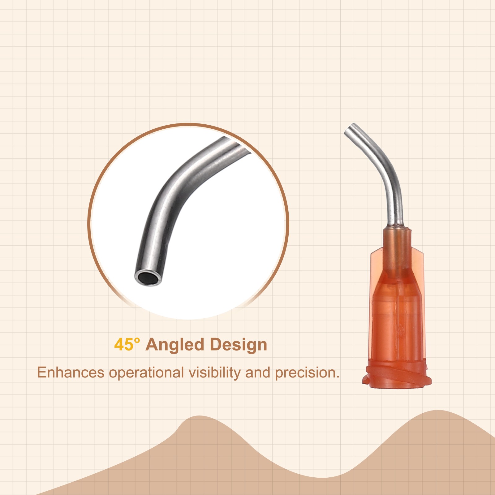25Pcs 0.5Inch 15Ga 45° Angled Dispensing Needles, Brown