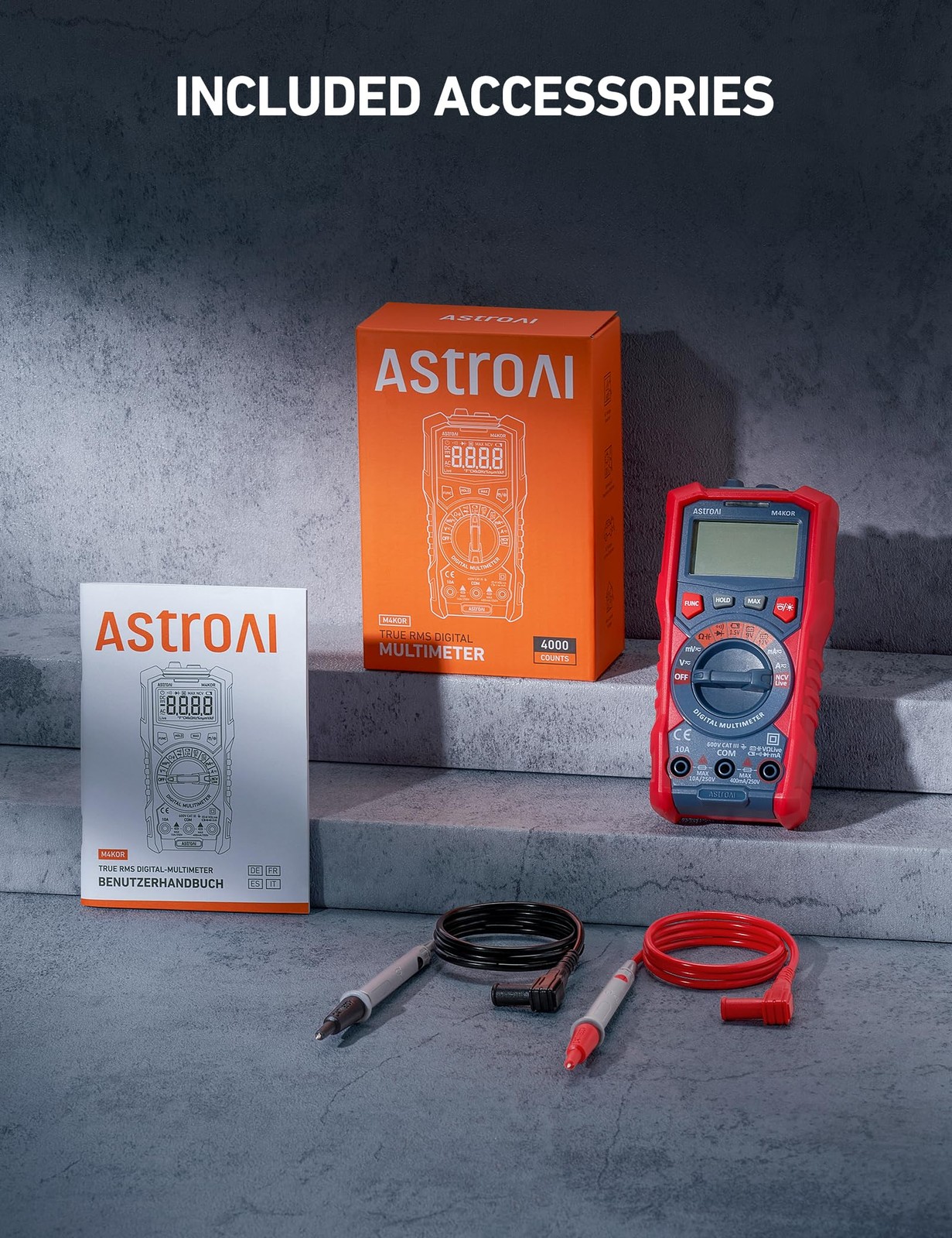 AstroAI Multimeter Tester, TRMS 4000 Counts Volt Meter Multicolored-Test Kit