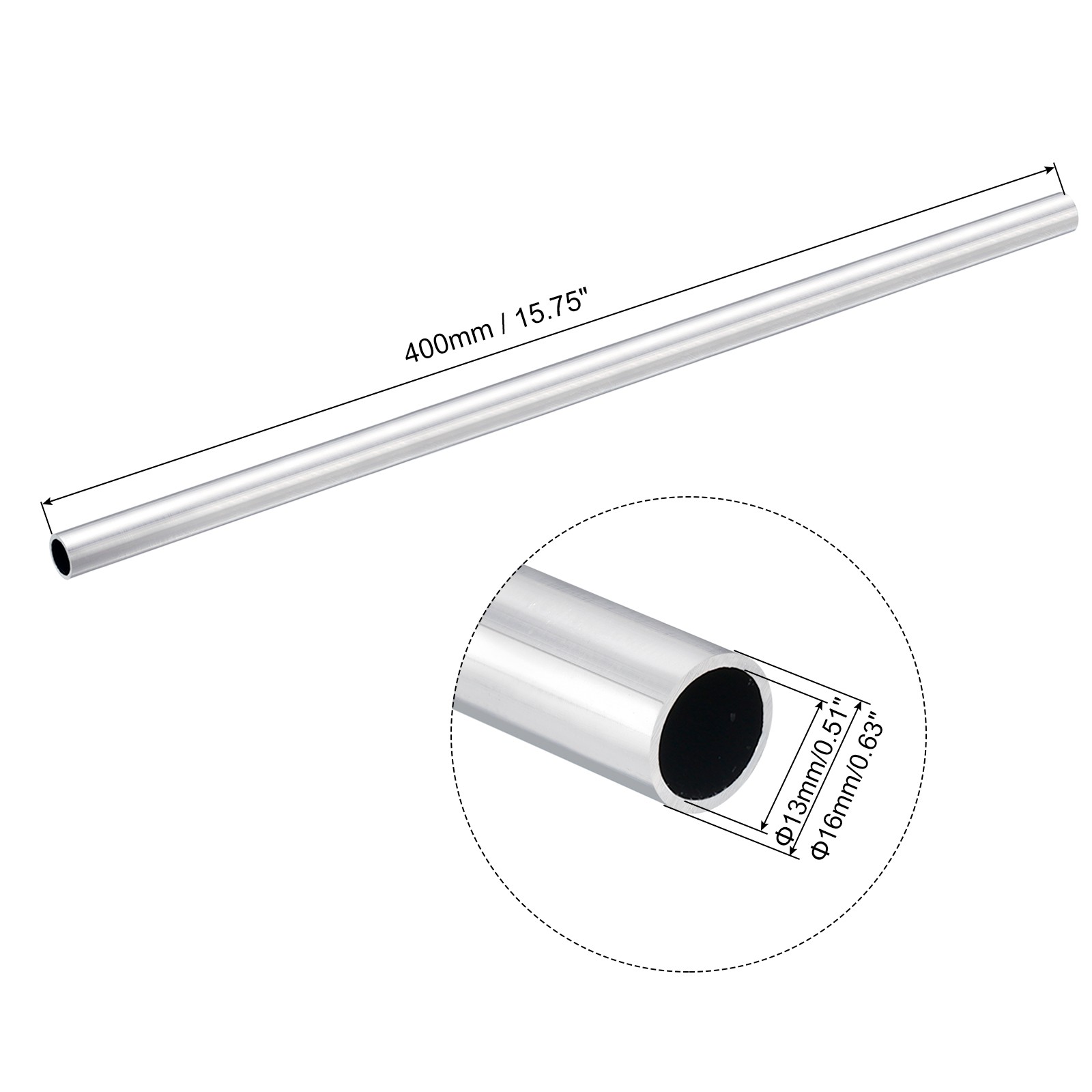 16mm OD 13mm Inner Dia 400mm Length 6063 Aluminum Tube Pipe Tubing for Industry