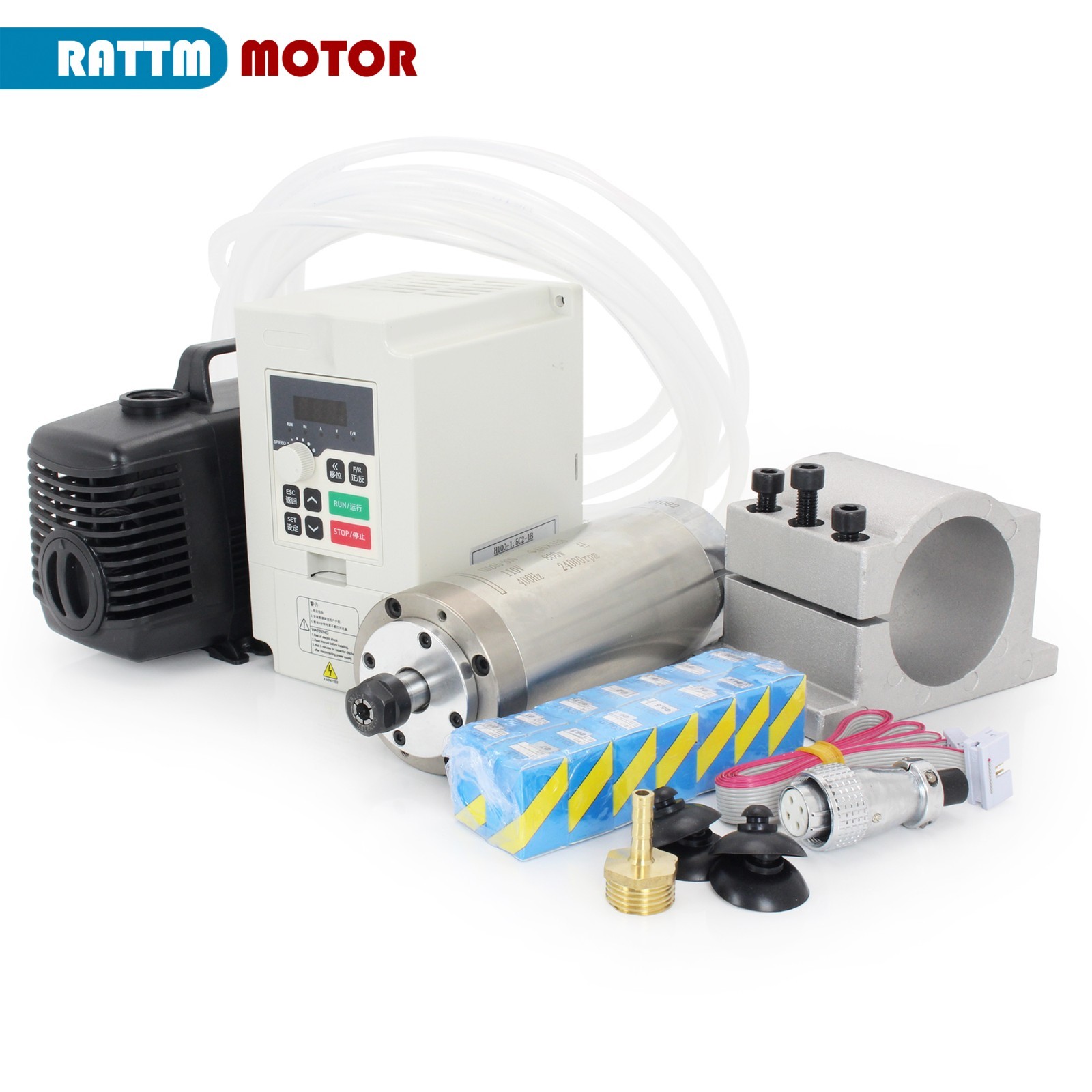 US SHIP】0.8KW 110V Water Cooled Spindle Motor+1.5KW VFD Drive+65mm Spindle Mount