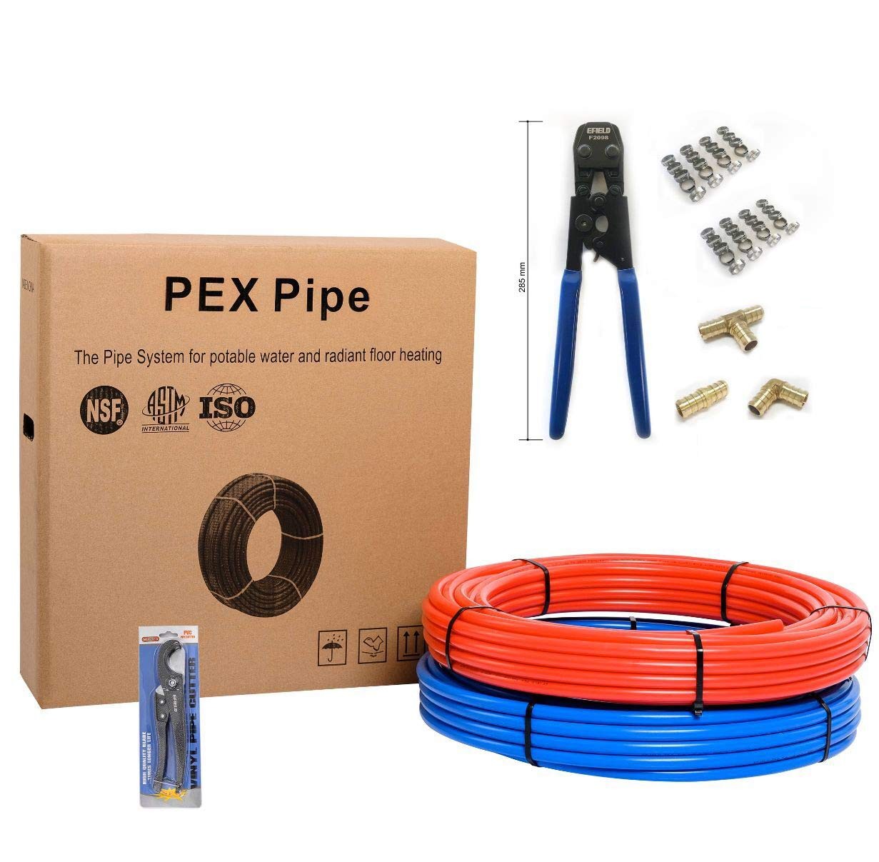 Efield 3/4-Inch 2X100 Ft Pex-B Tubing 100 Ft Red 100 Ft Blue Tools 15 Pcs 3/4