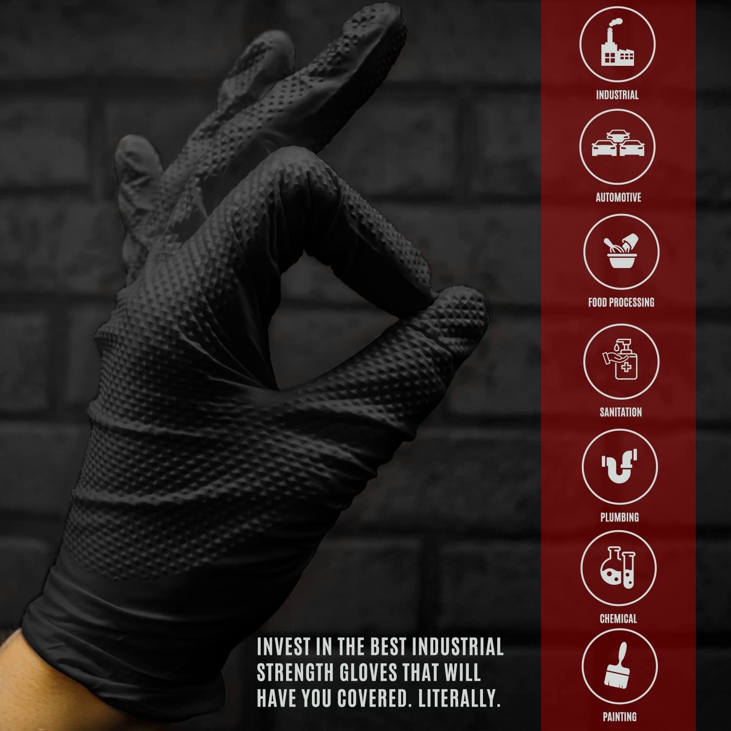 MED PRIDE Maxx Strength Nitrile Industrial Black, 8 Mil Thick – Diamond Textu…