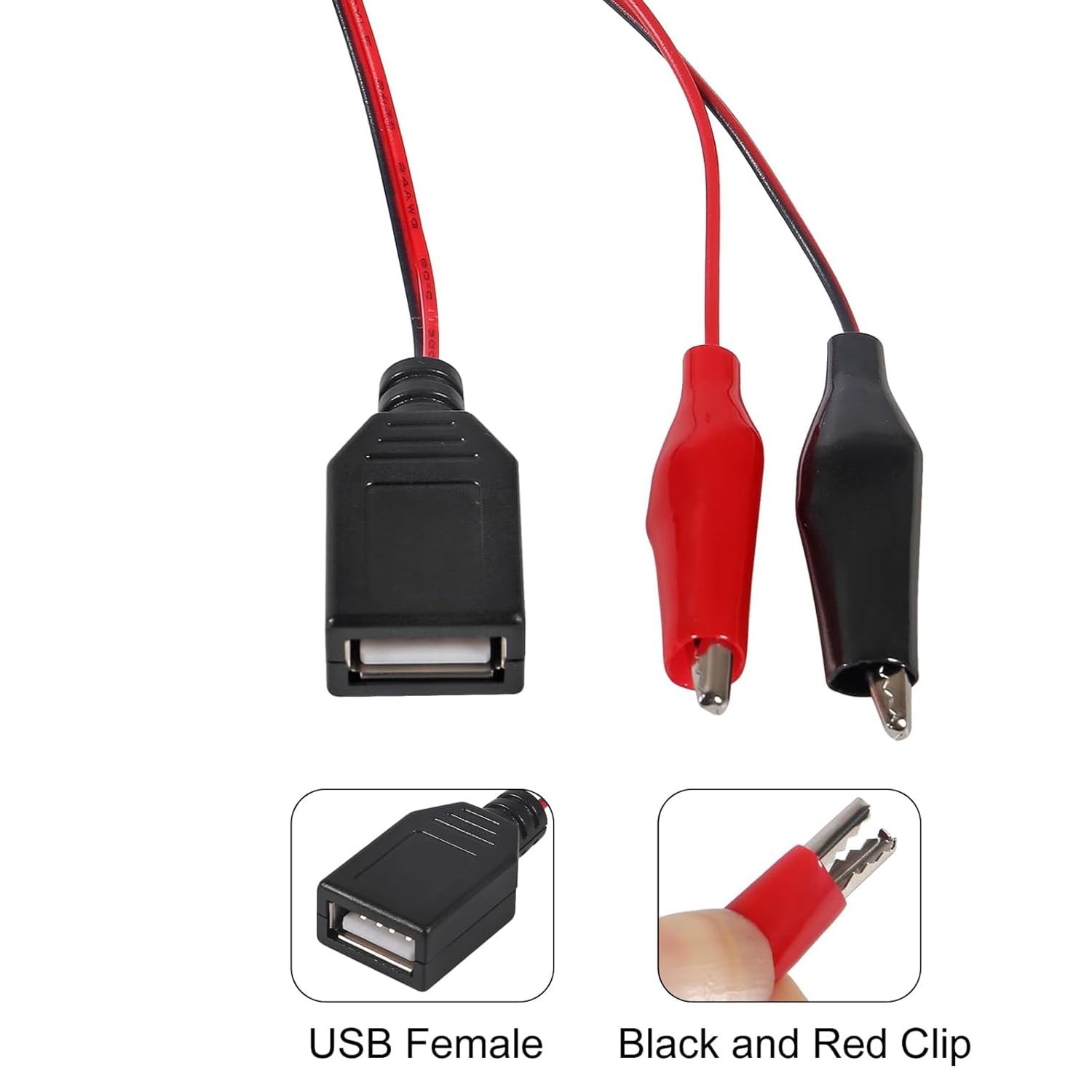 8 PCS Female USB to Alligator Clip Adapter Cable Probe for Circuit Testing