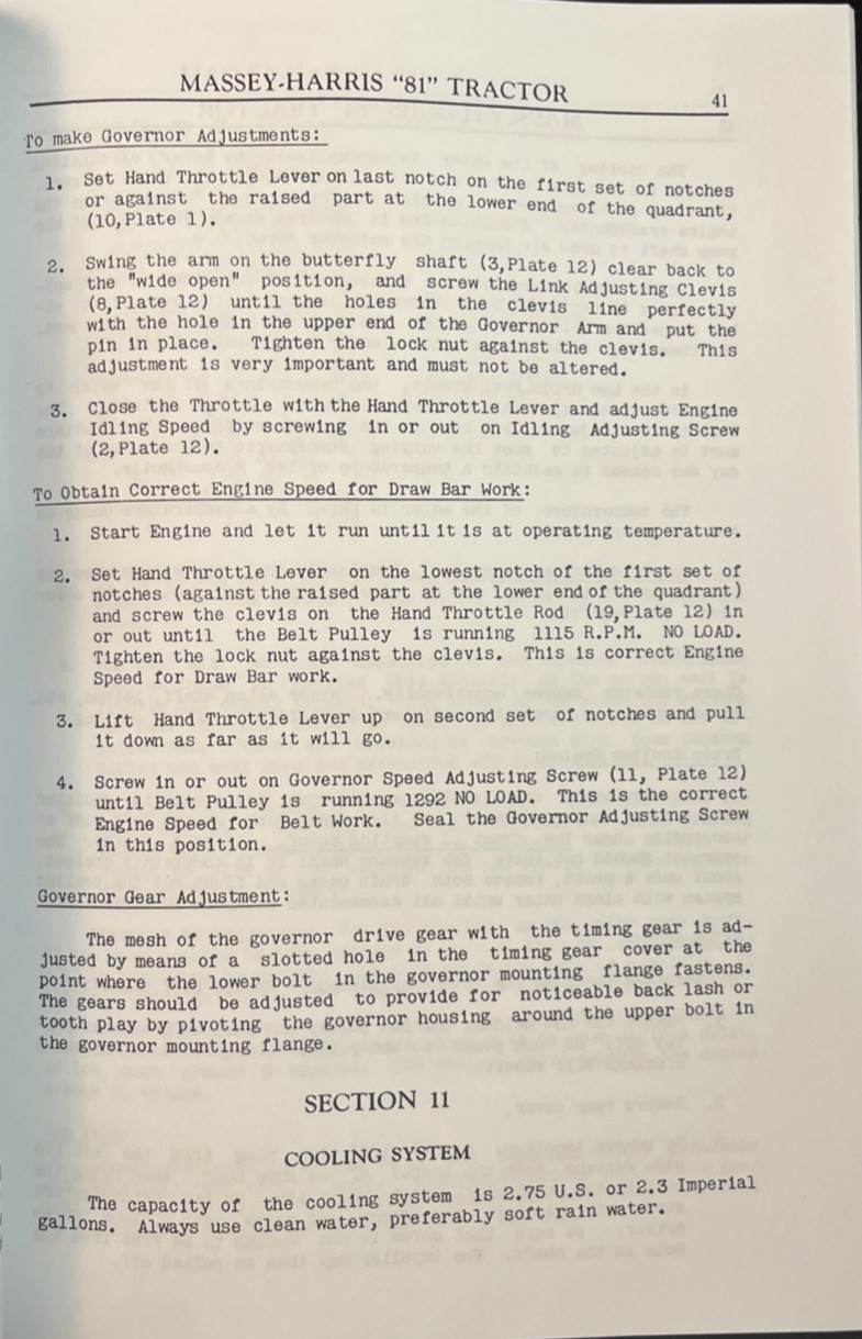 Reproduction Service Manual for Massey-Harris 81 Tractors