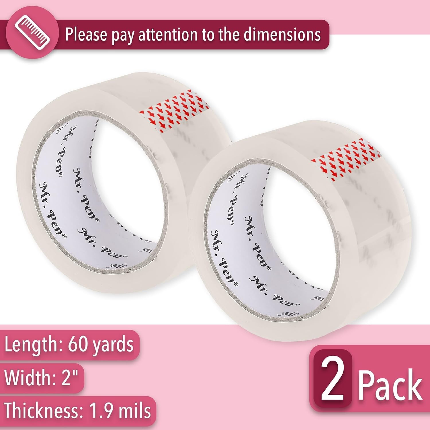 Mr. Pen- Packing Tape, 2Pack, 2in 2” Wide, 60 Yards, 1.9 mil, Clear