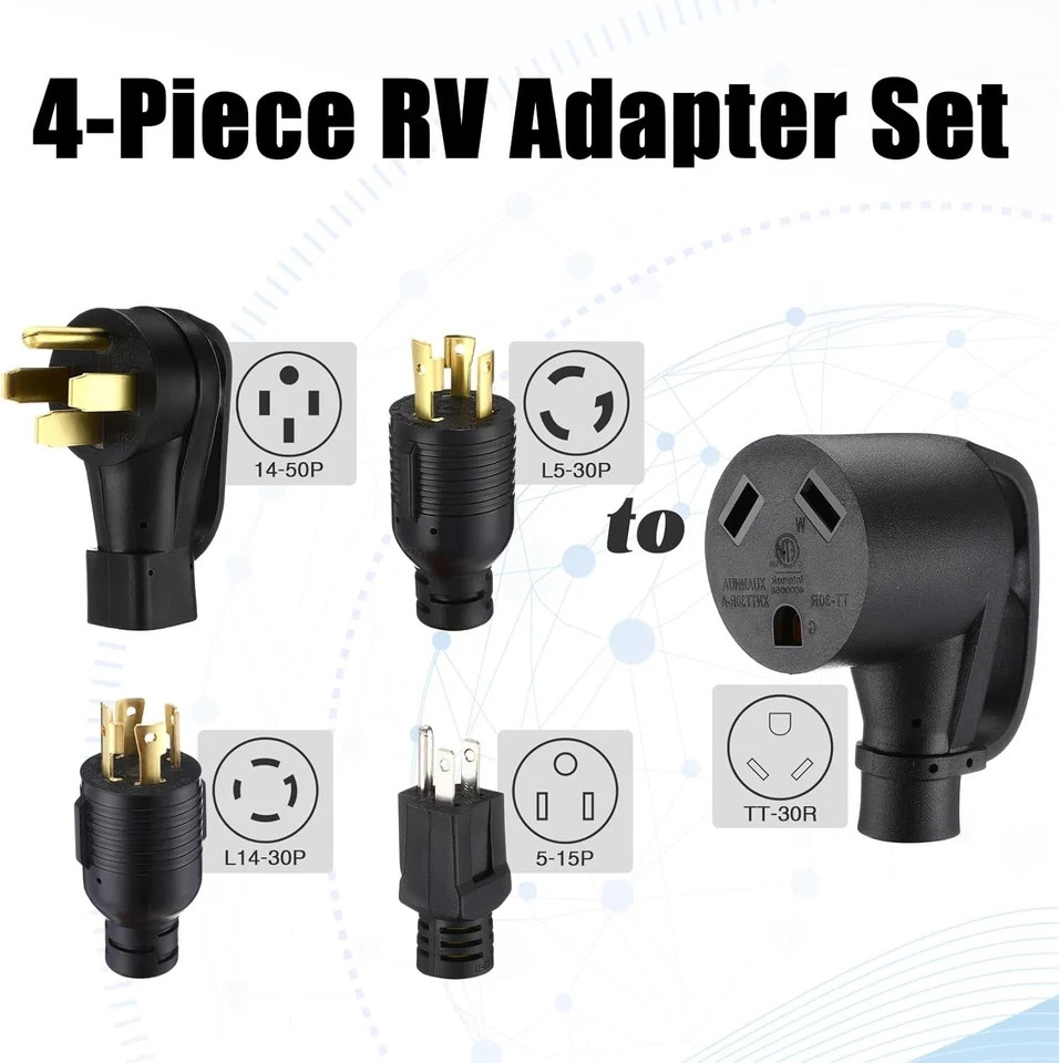 4 Pcs Rv Generator Adapter Cord Kit, 14-50P/5-15P/L14-30P/L5-30P to Tt-30R, 50A