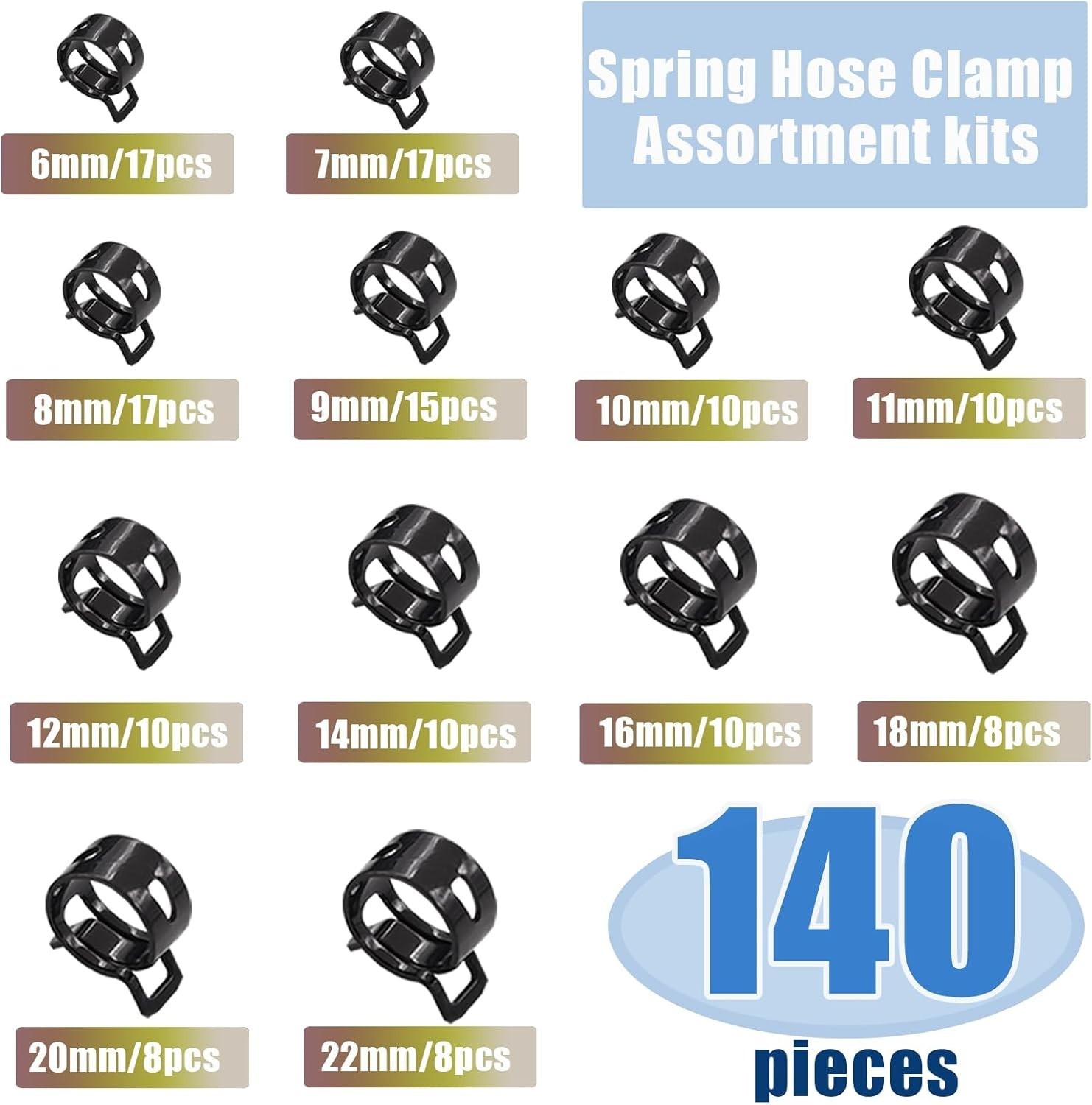 140 Spring Hose Clamps 6-22Mm Silicone Vacuum Hose Action Low Pressure Air Clip