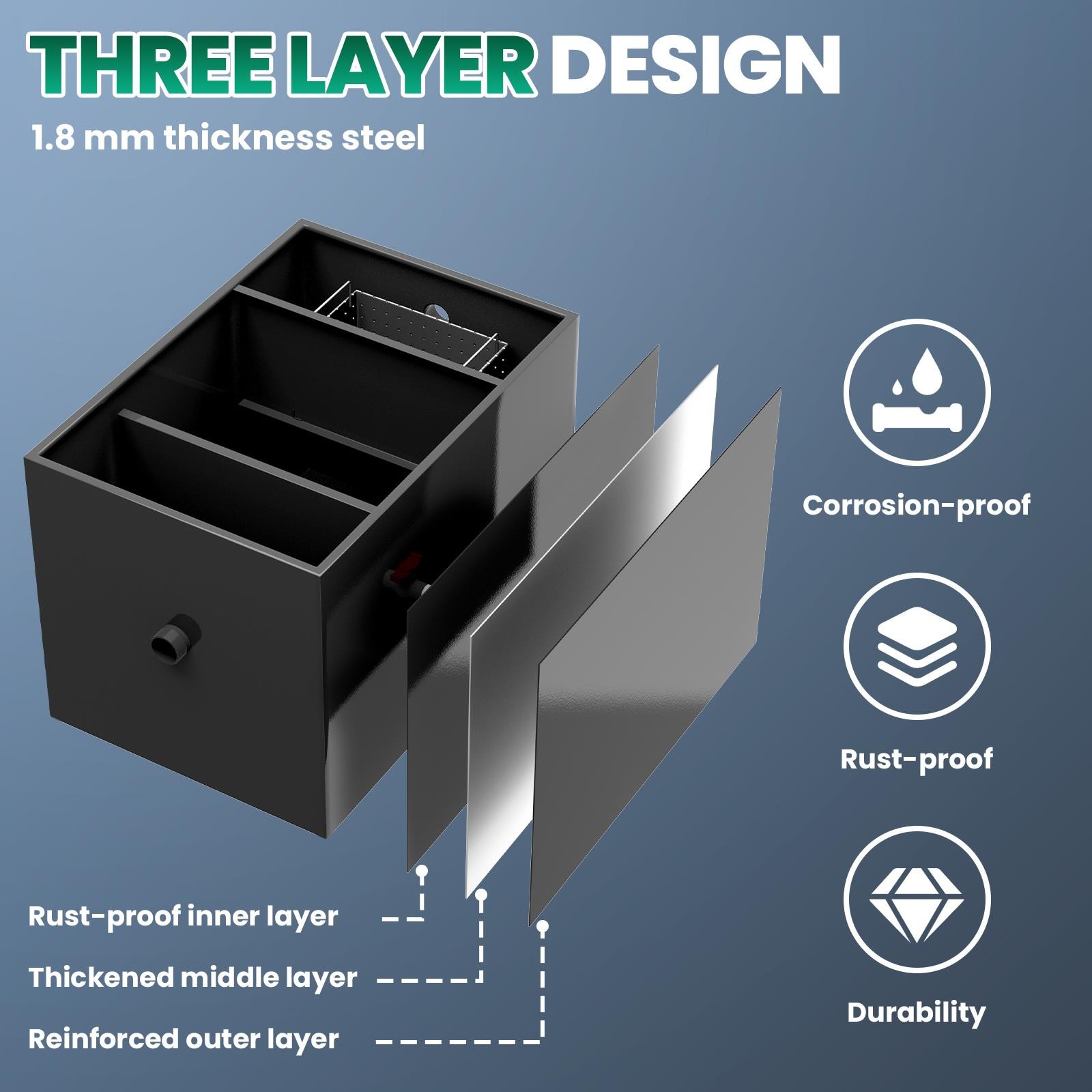 50 LBS Commercial Grease Trap 20.32 GPM Oil-water Separator Grease interceptor